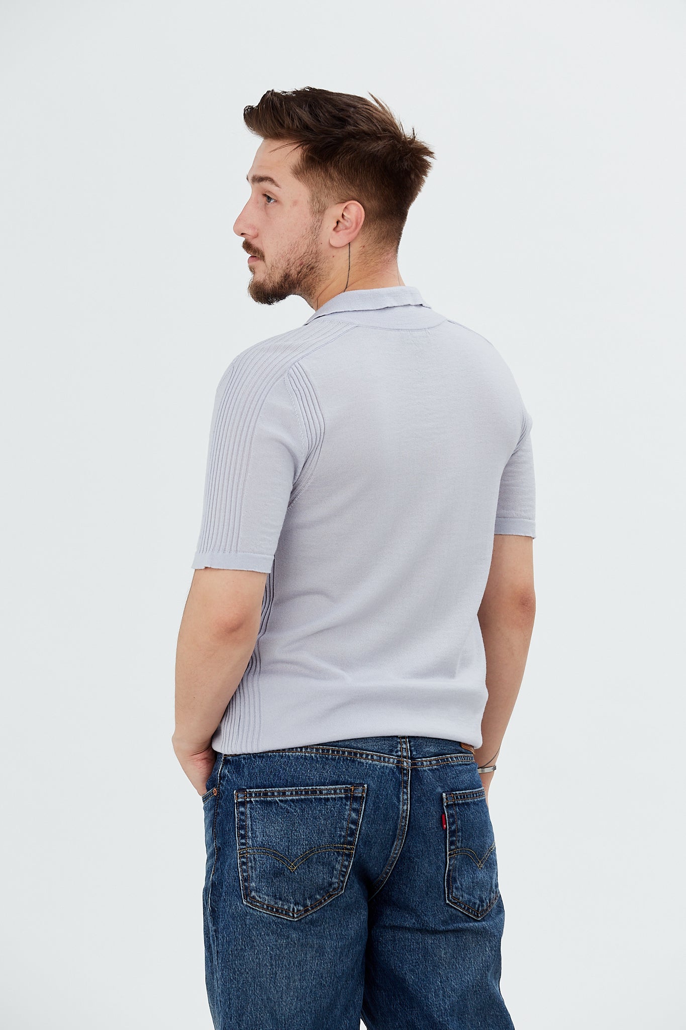 Sweater with short sleeves and polo collar