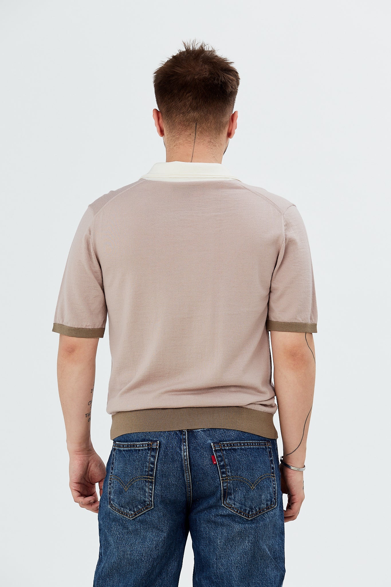 Sweater with short sleeves and contrasting polo collar