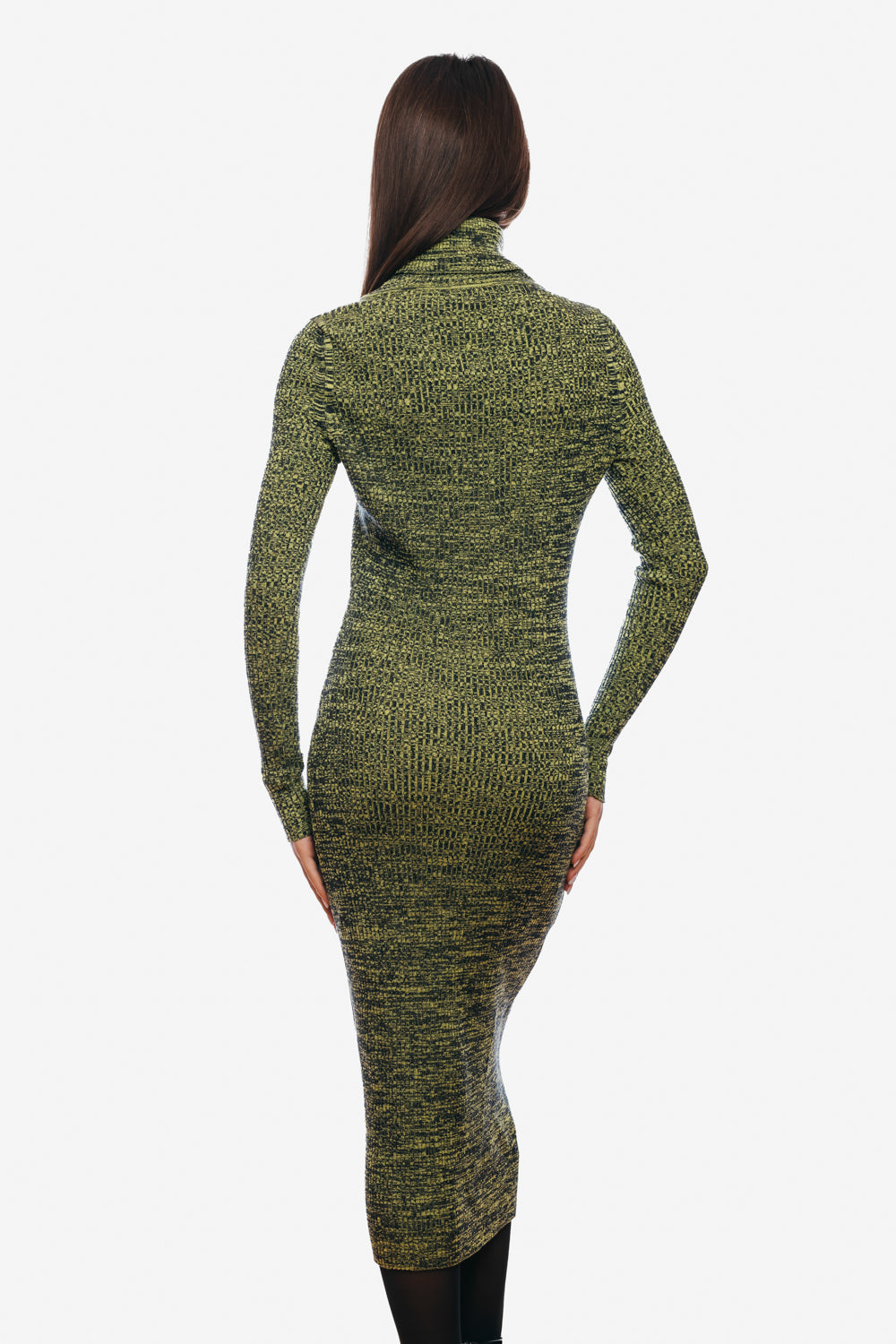 Fitted dress with long sleeves and high collar