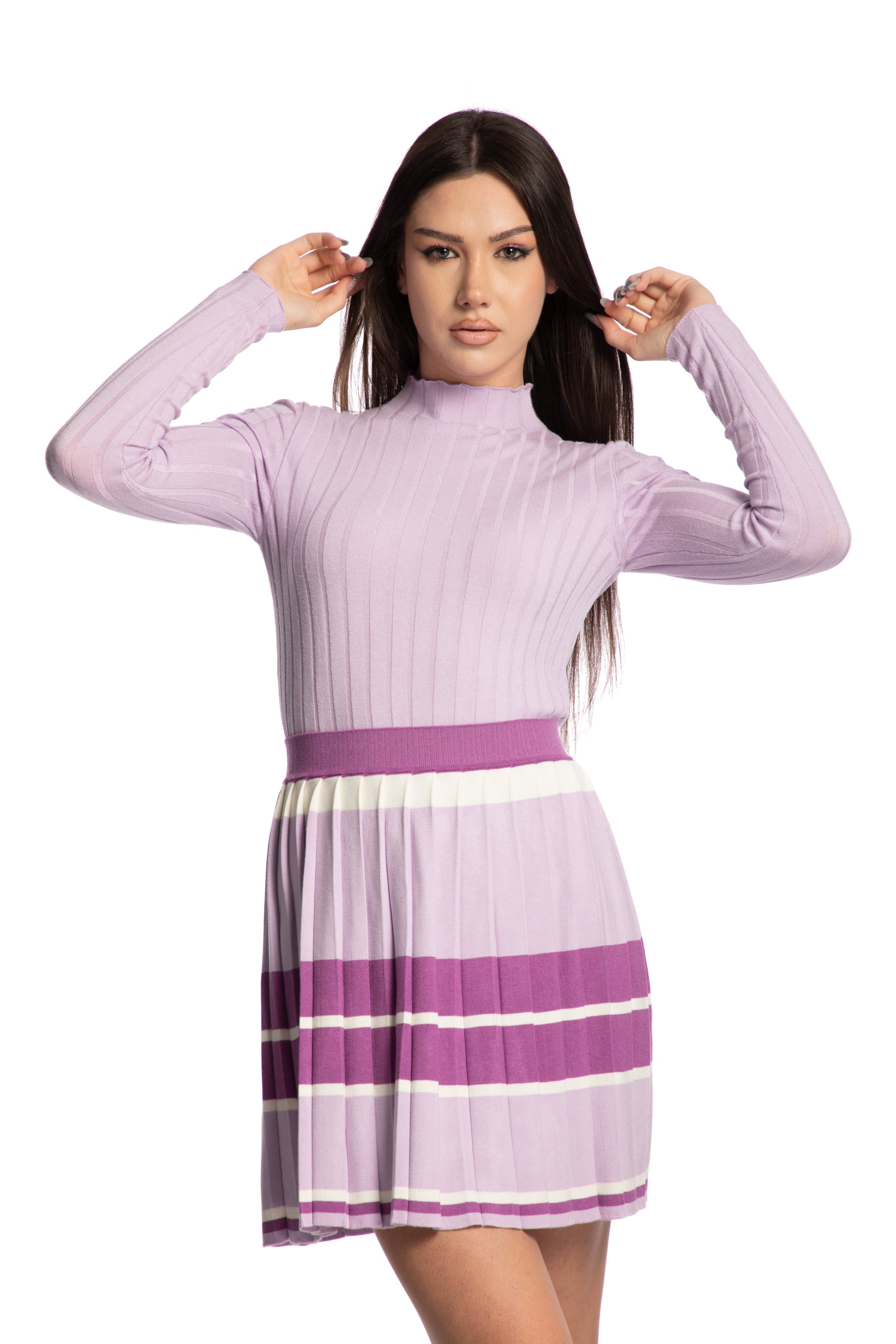 Skirt with pleats and stripes