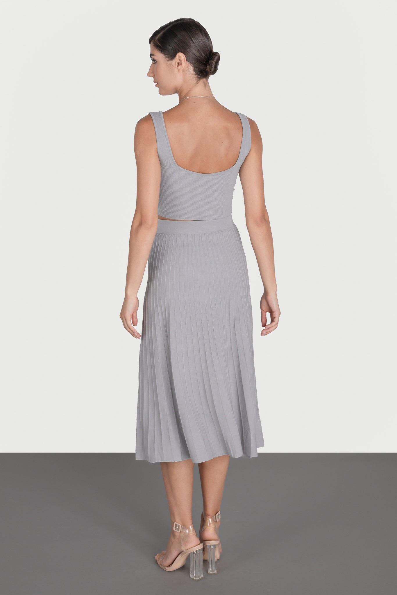 Flared skirt with slit and buttons