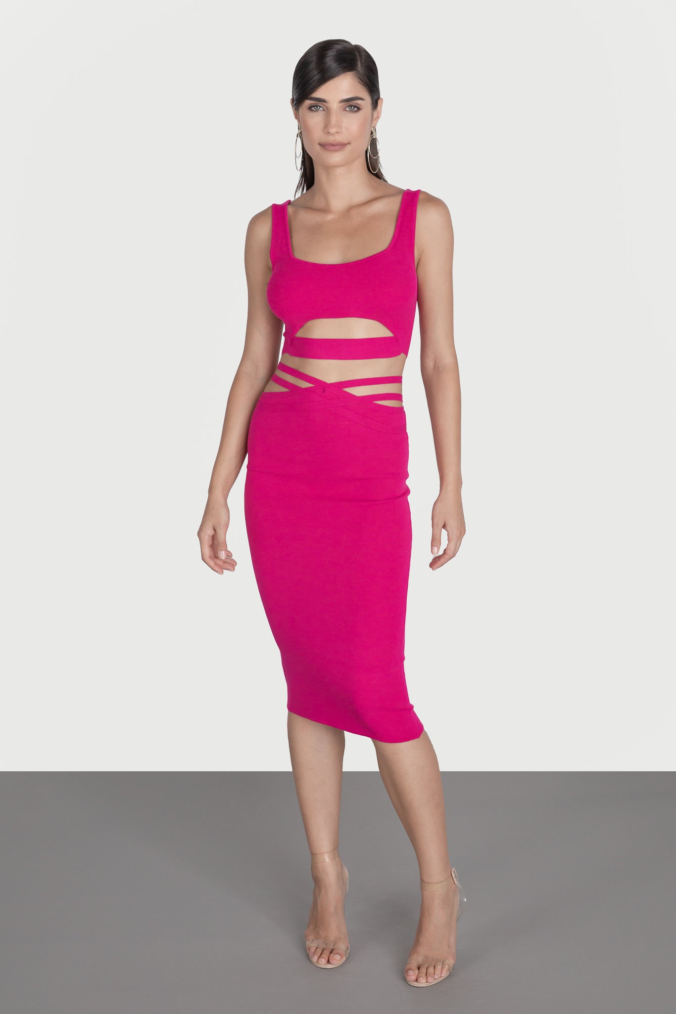 Midi skirt with drawstring at the waist