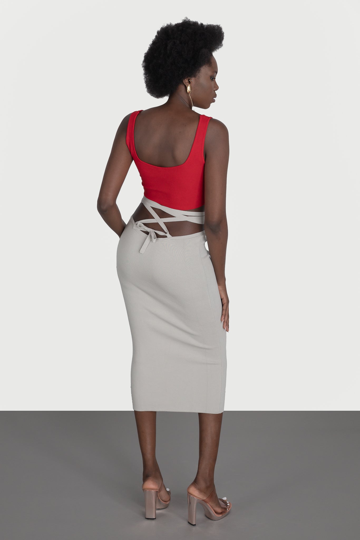Midi skirt with drawstring at the waist