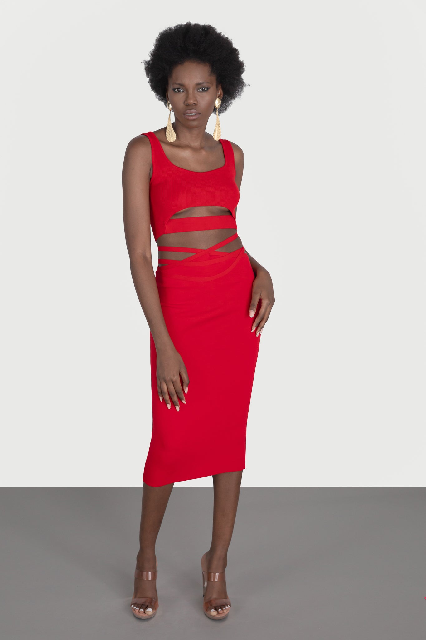 Midi skirt with drawstring at the waist