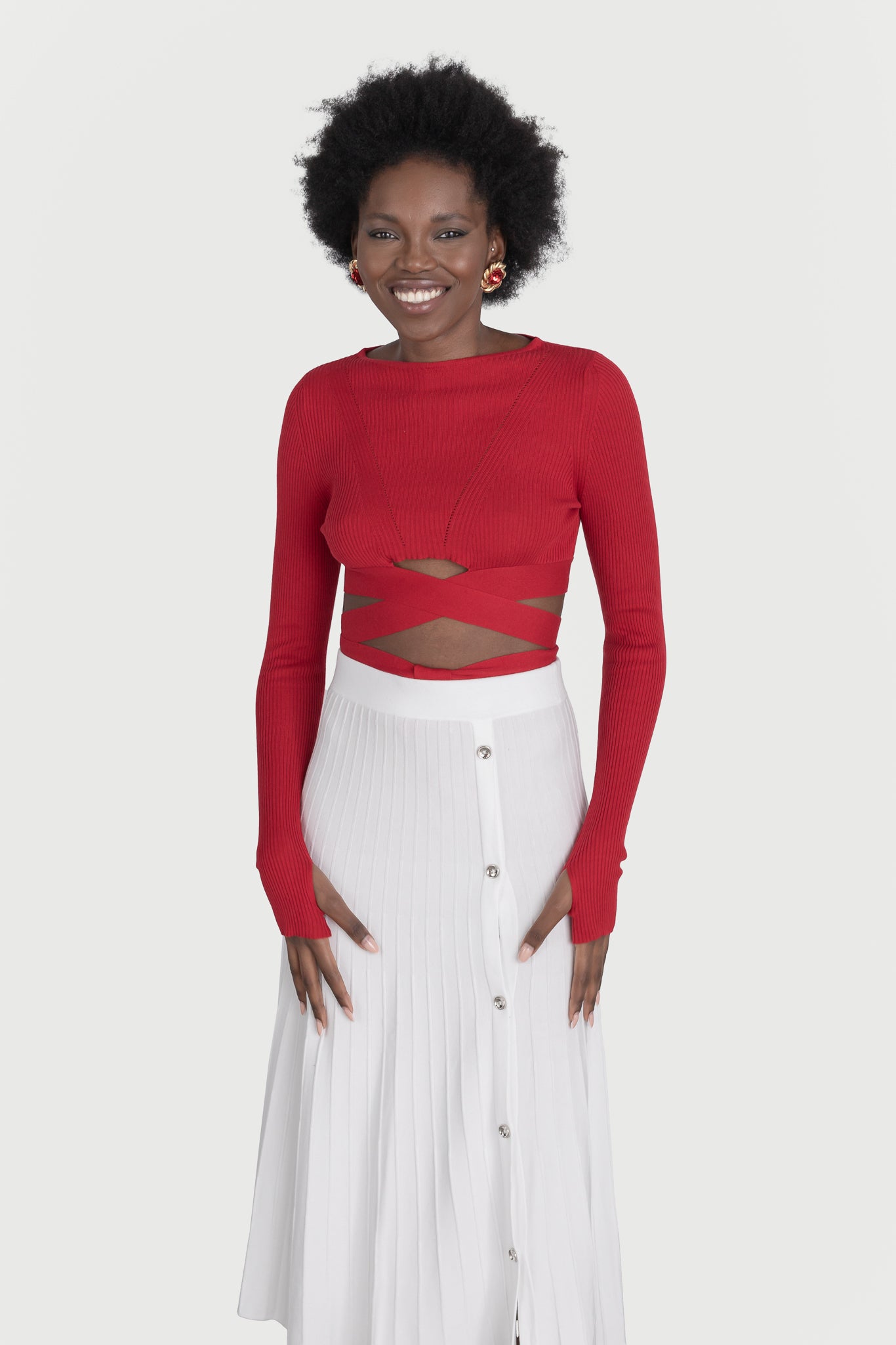 Top with long sleeves and drawstring waist