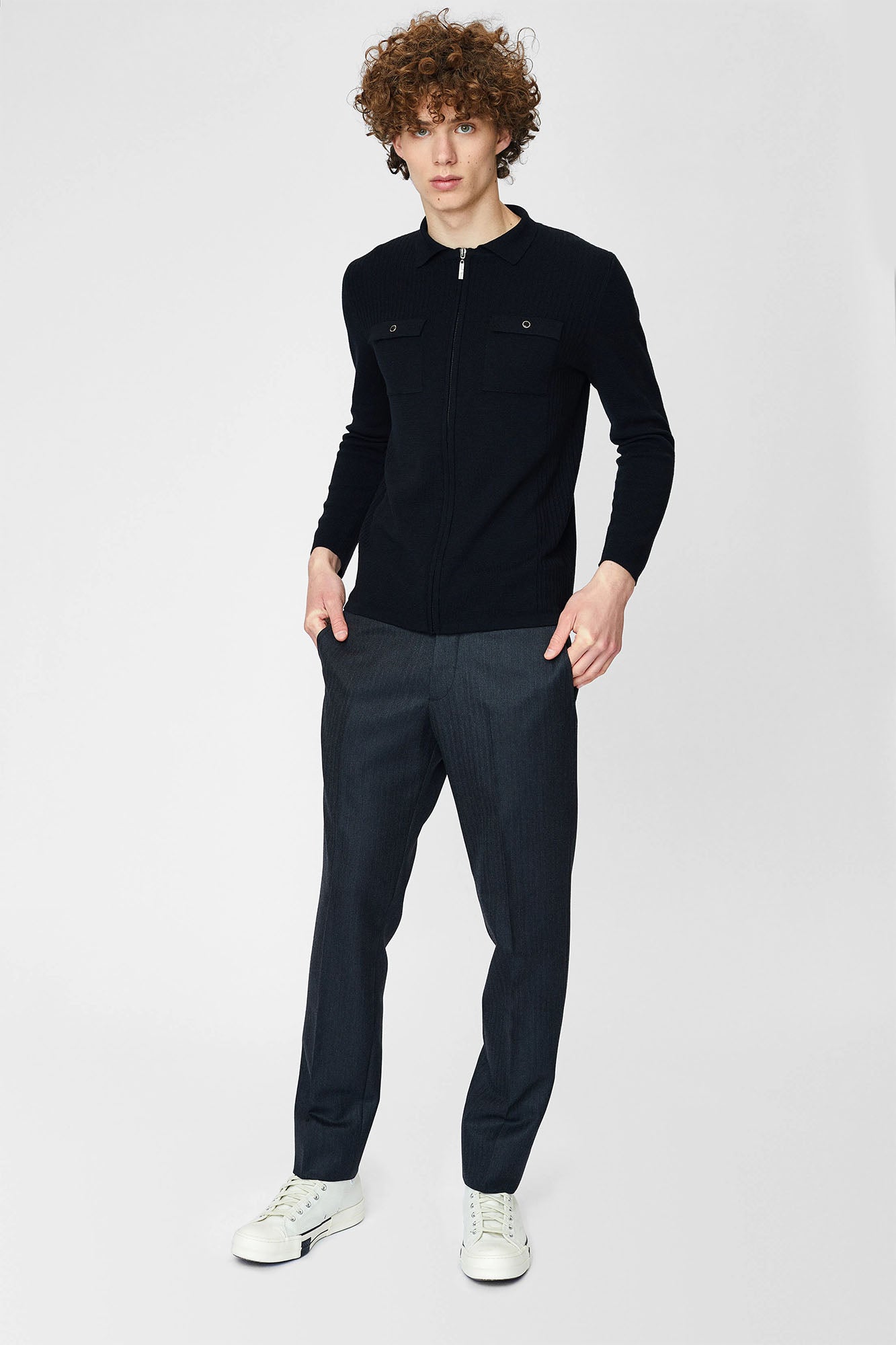 Jacket with classic collar, patch pockets and zipper closure