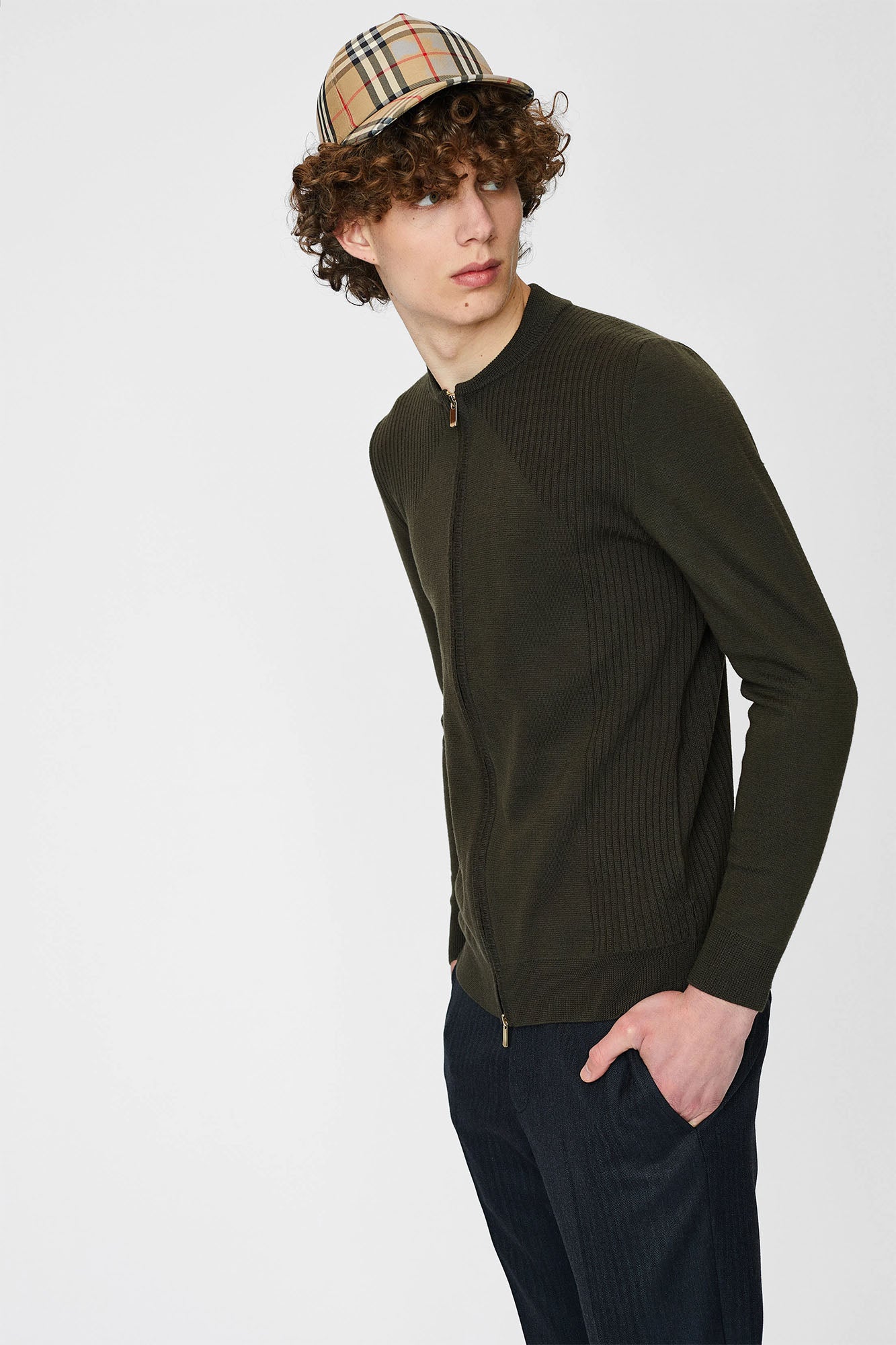 Jacket with tunic collar and zipper for men