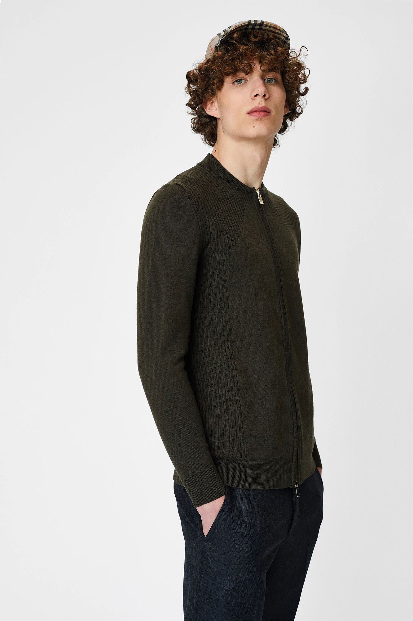 Jacket with tunic collar and zipper for men