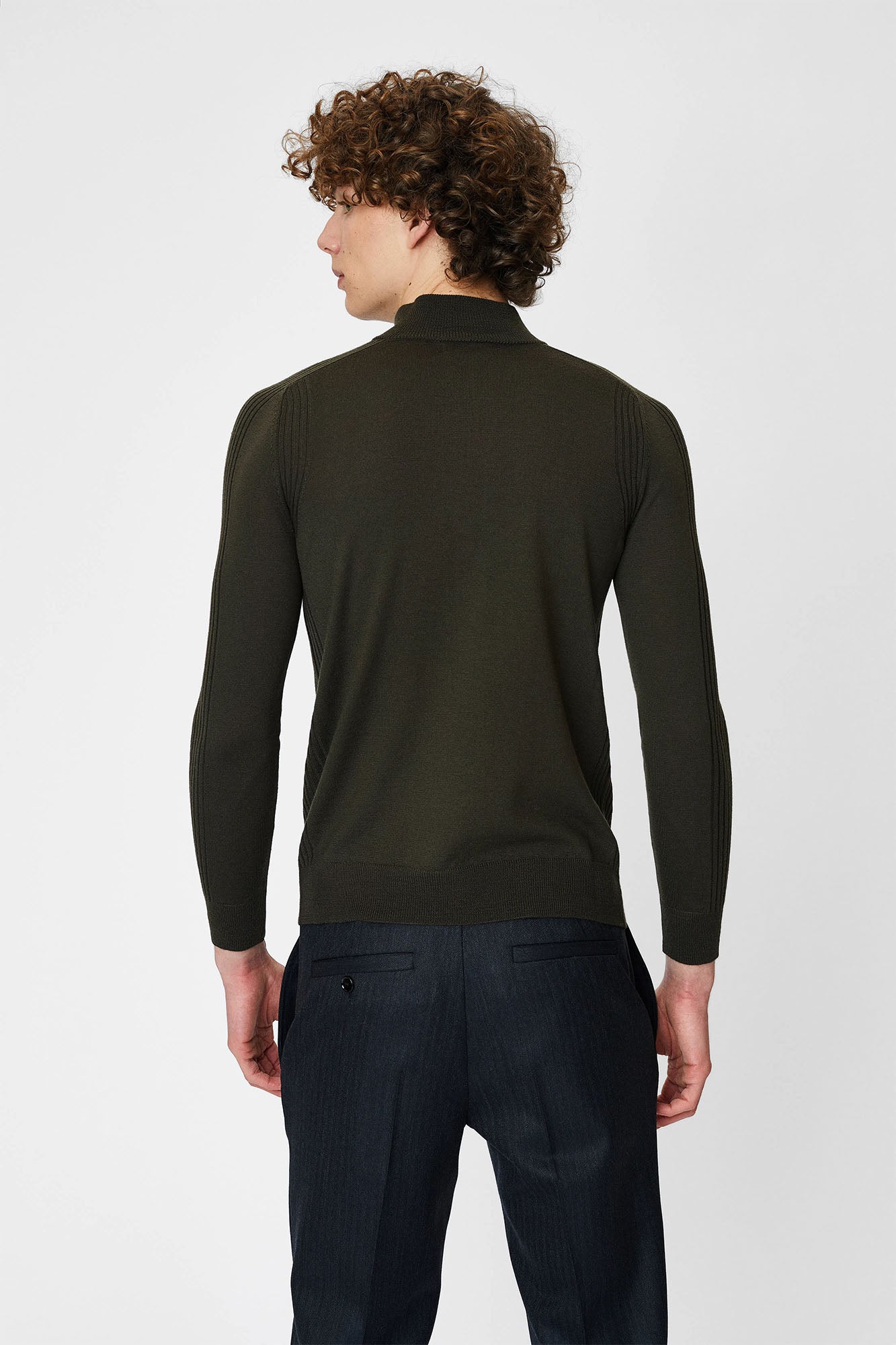 Crew neck sweater with short zipper and long sleeves, for men