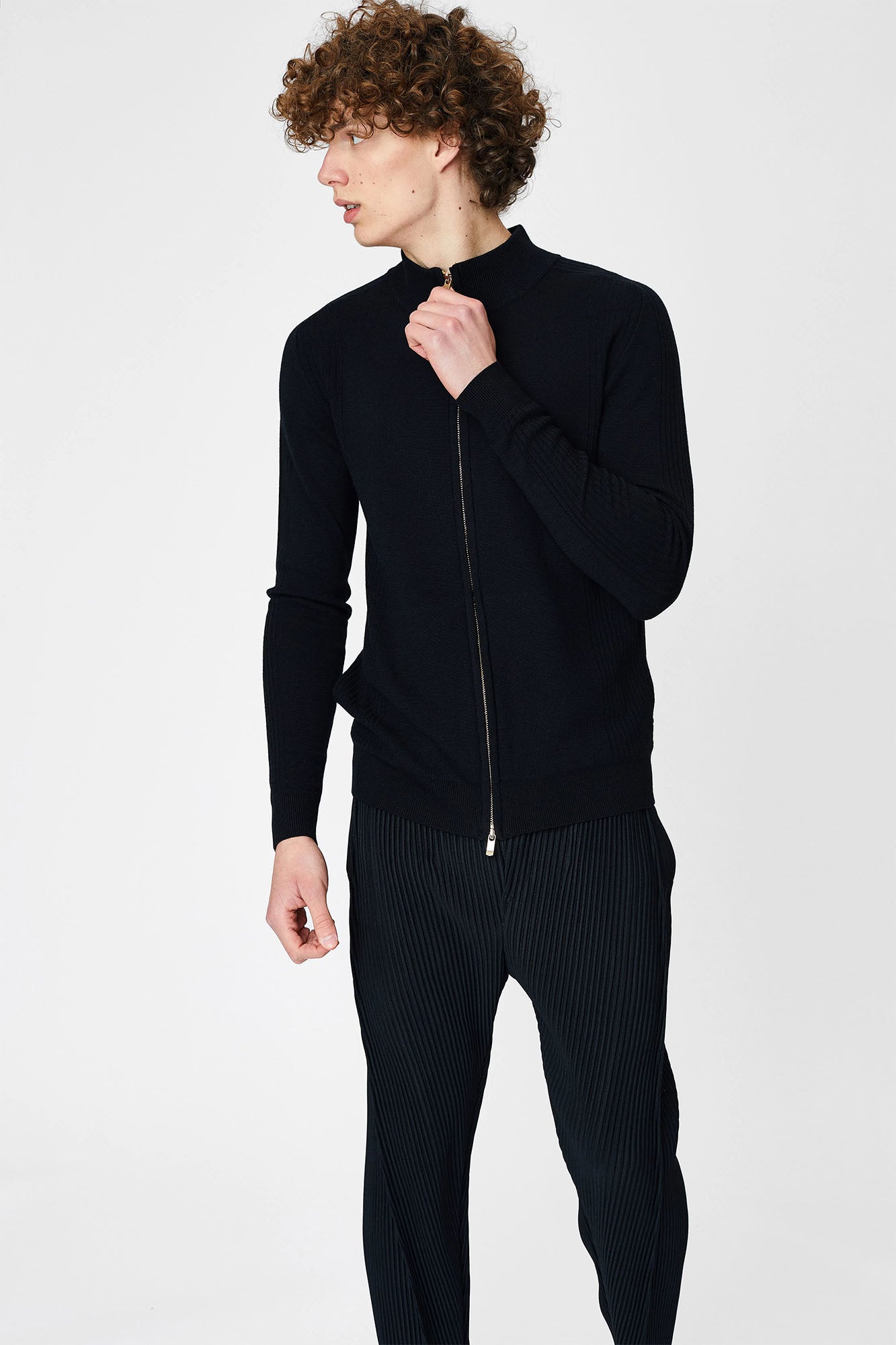 Jacket with high collar and zipper for men
