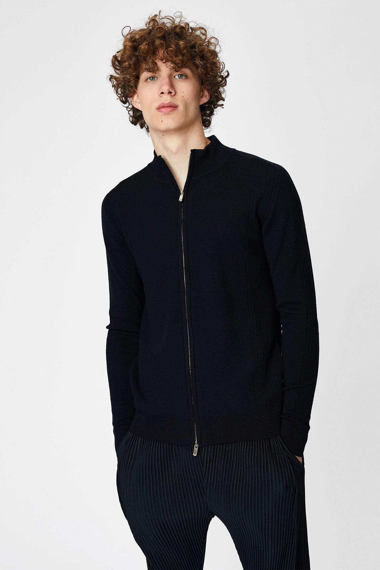 Jacket with high collar and zipper for men