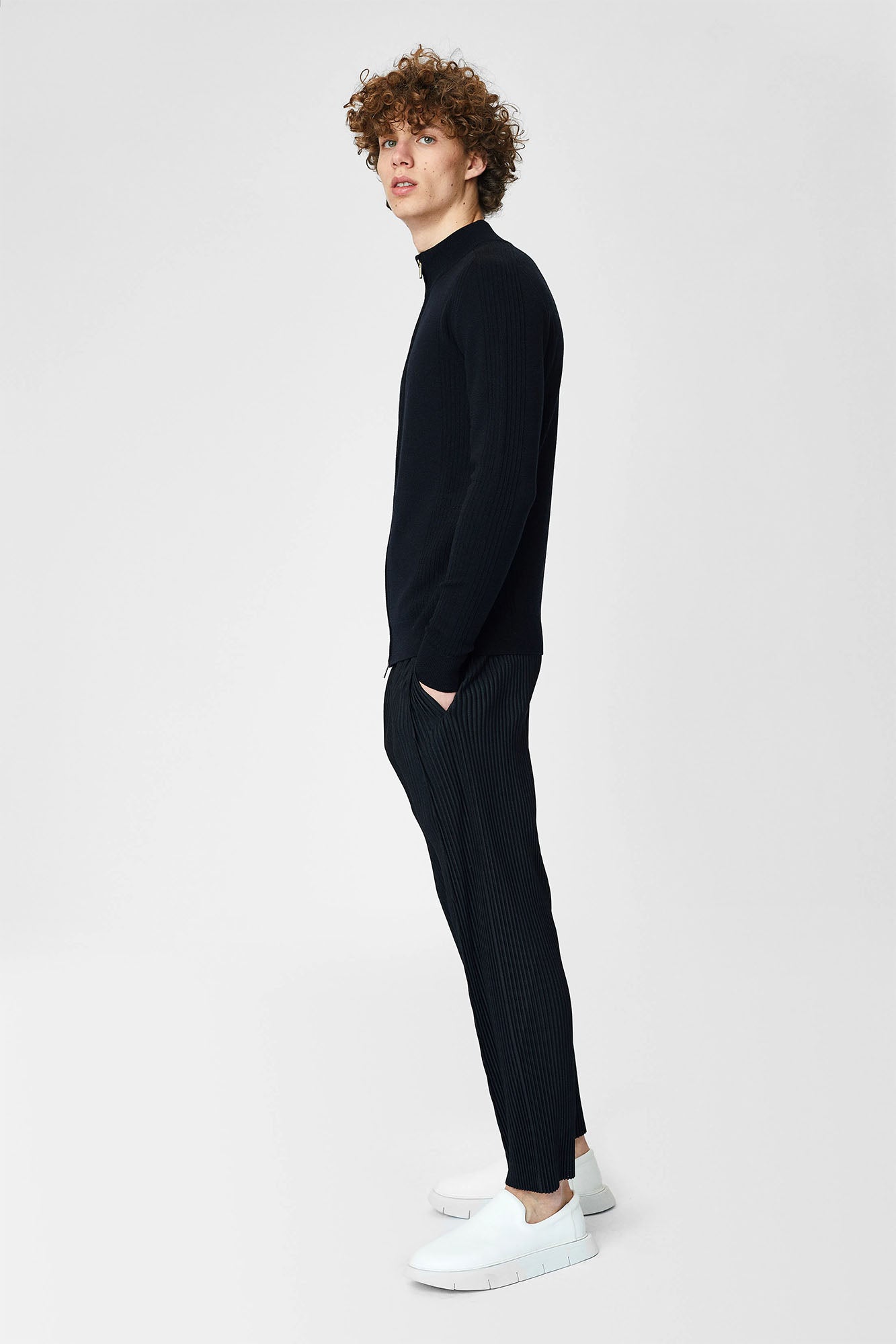 Jacket with high collar and zipper for men