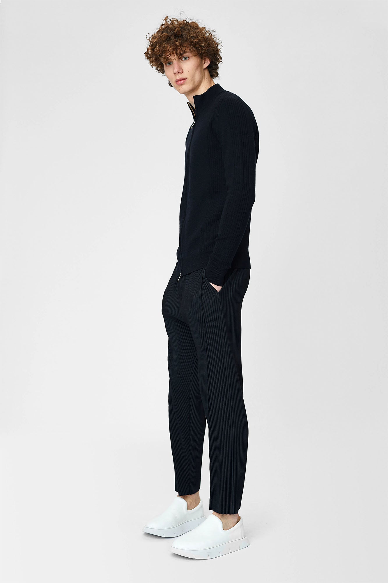 Jacket with high collar and zipper for men