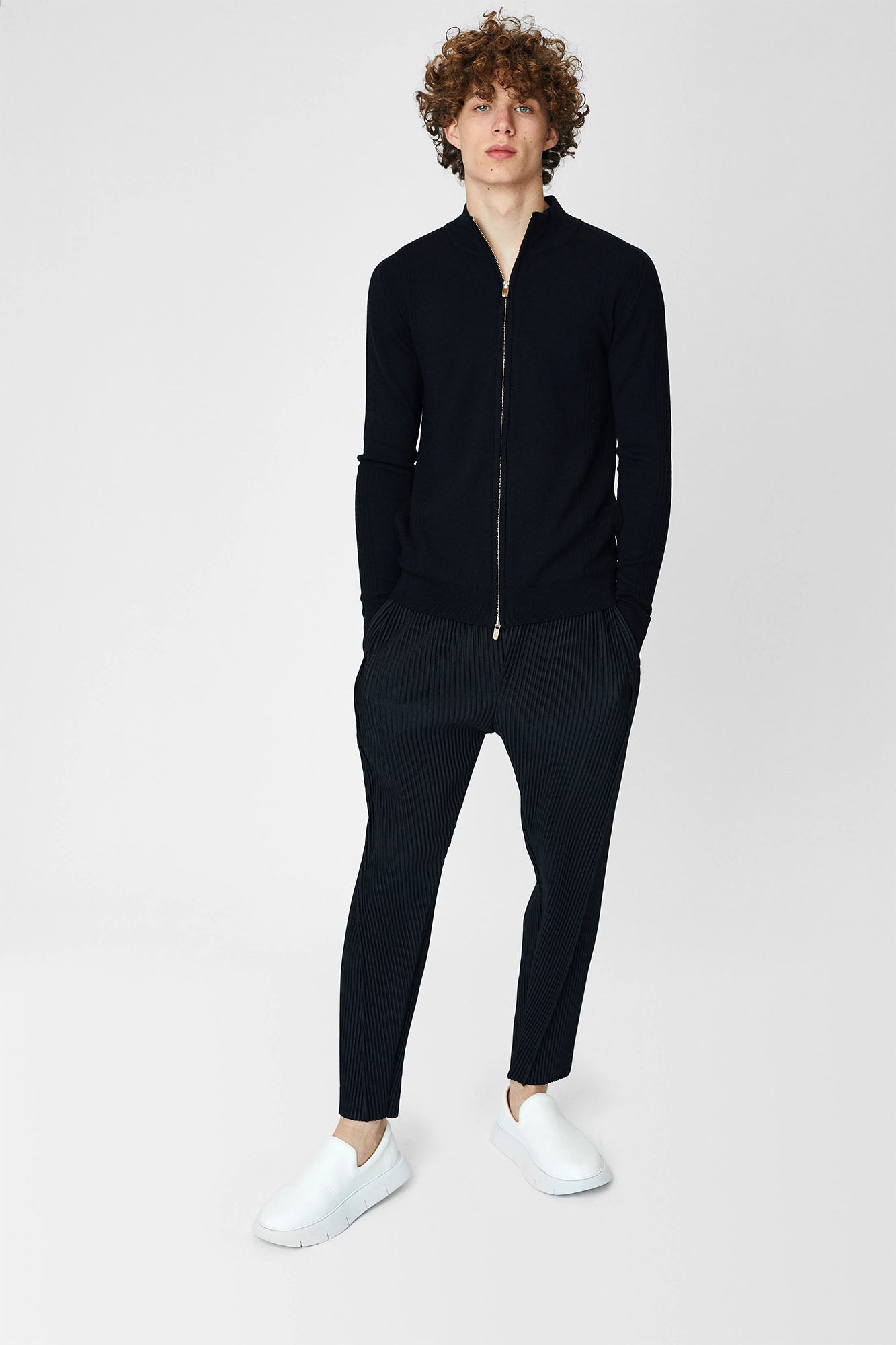 Jacket with high collar and zipper for men