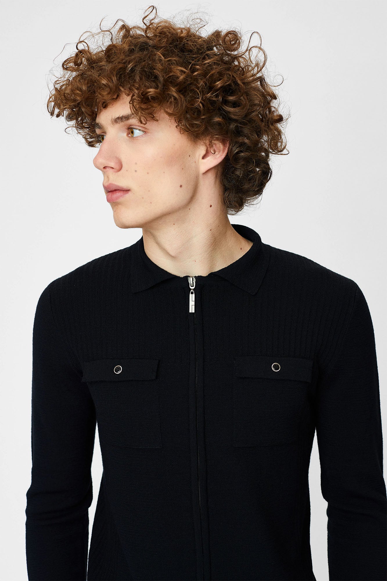 Jacket with classic collar, patch pockets and zipper closure