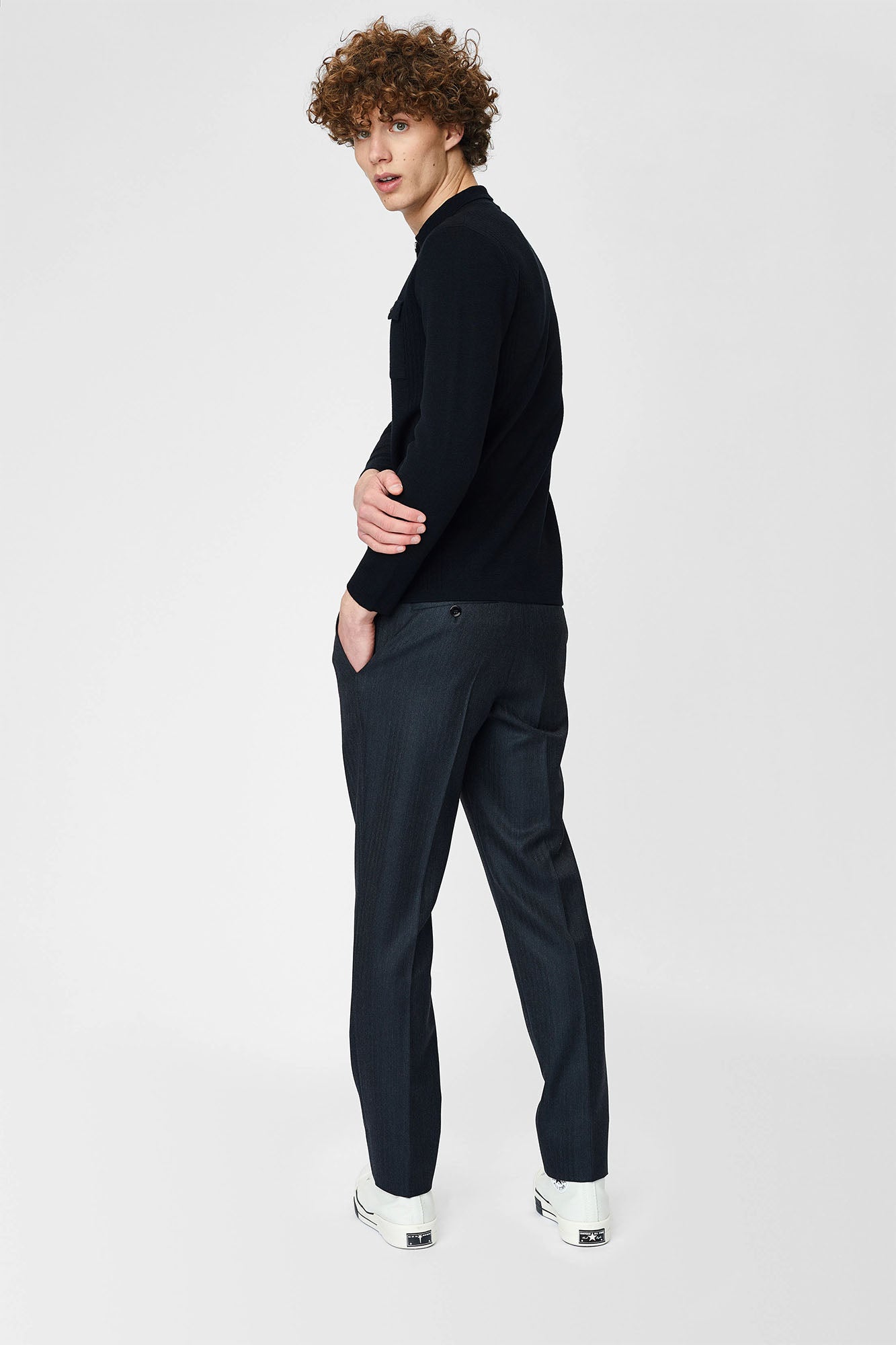 Jacket with classic collar, patch pockets and zipper closure