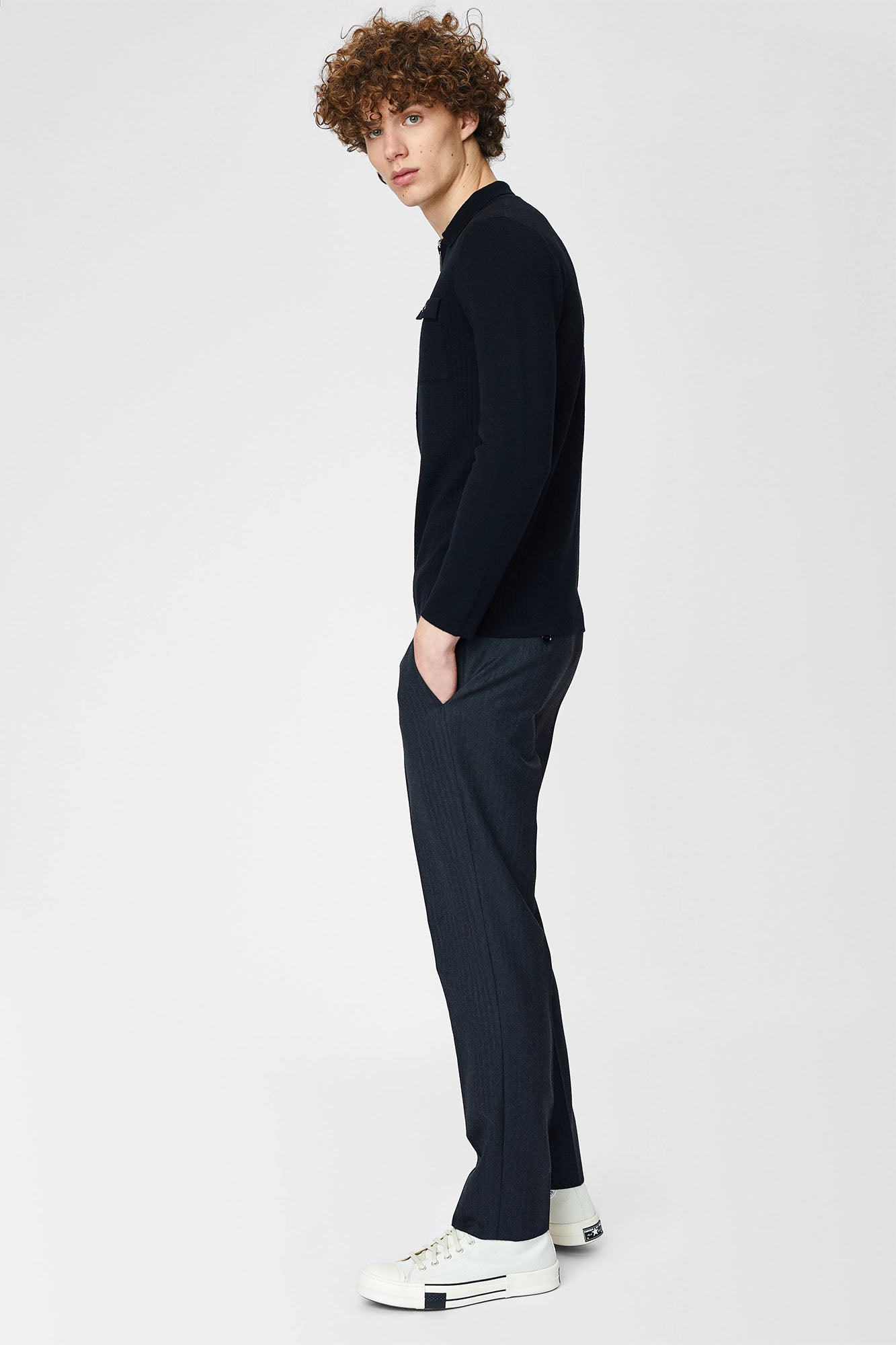 Jacket with classic collar, patch pockets and zipper closure
