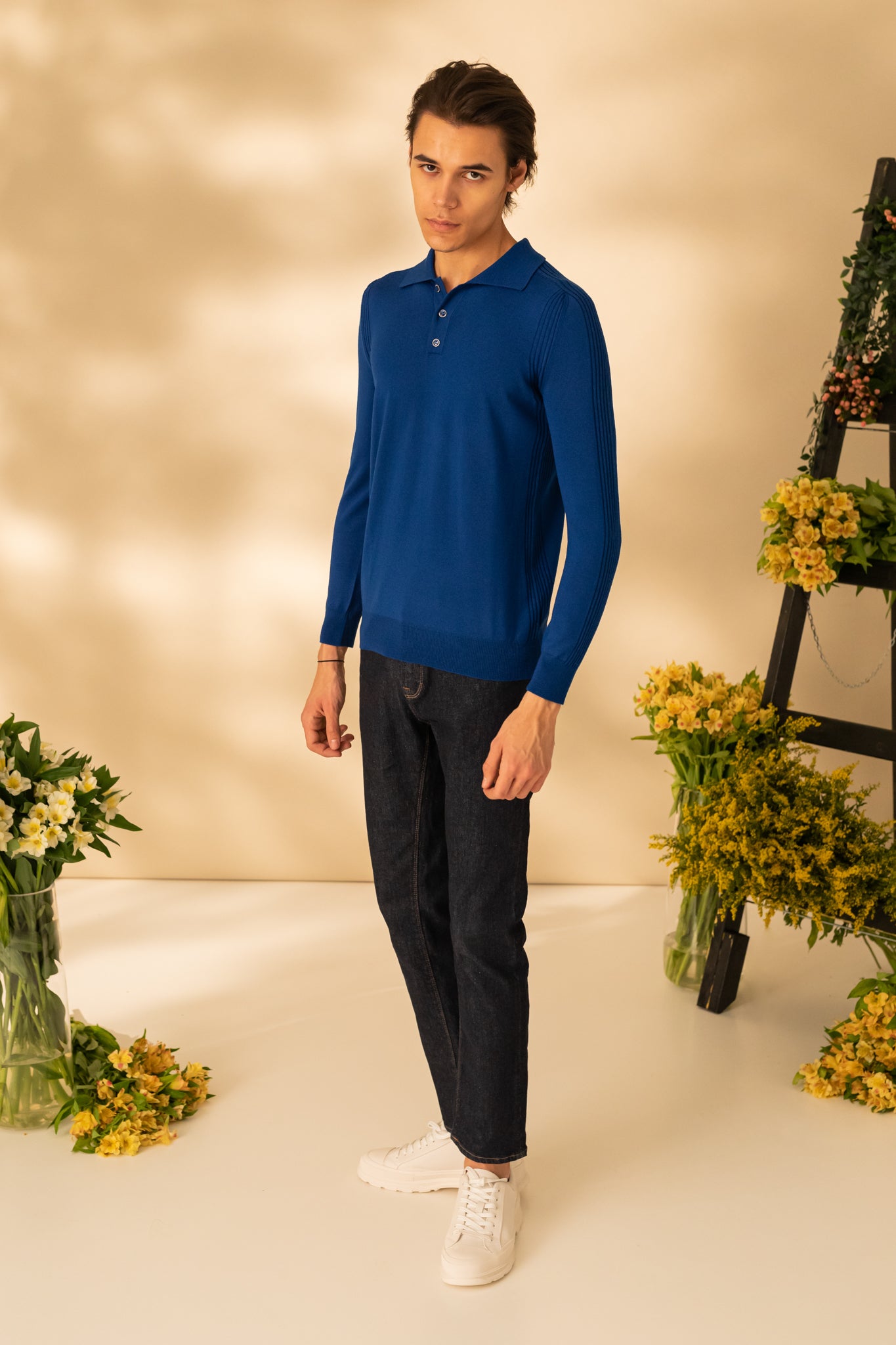 Long sleeve polo neck sweater for men