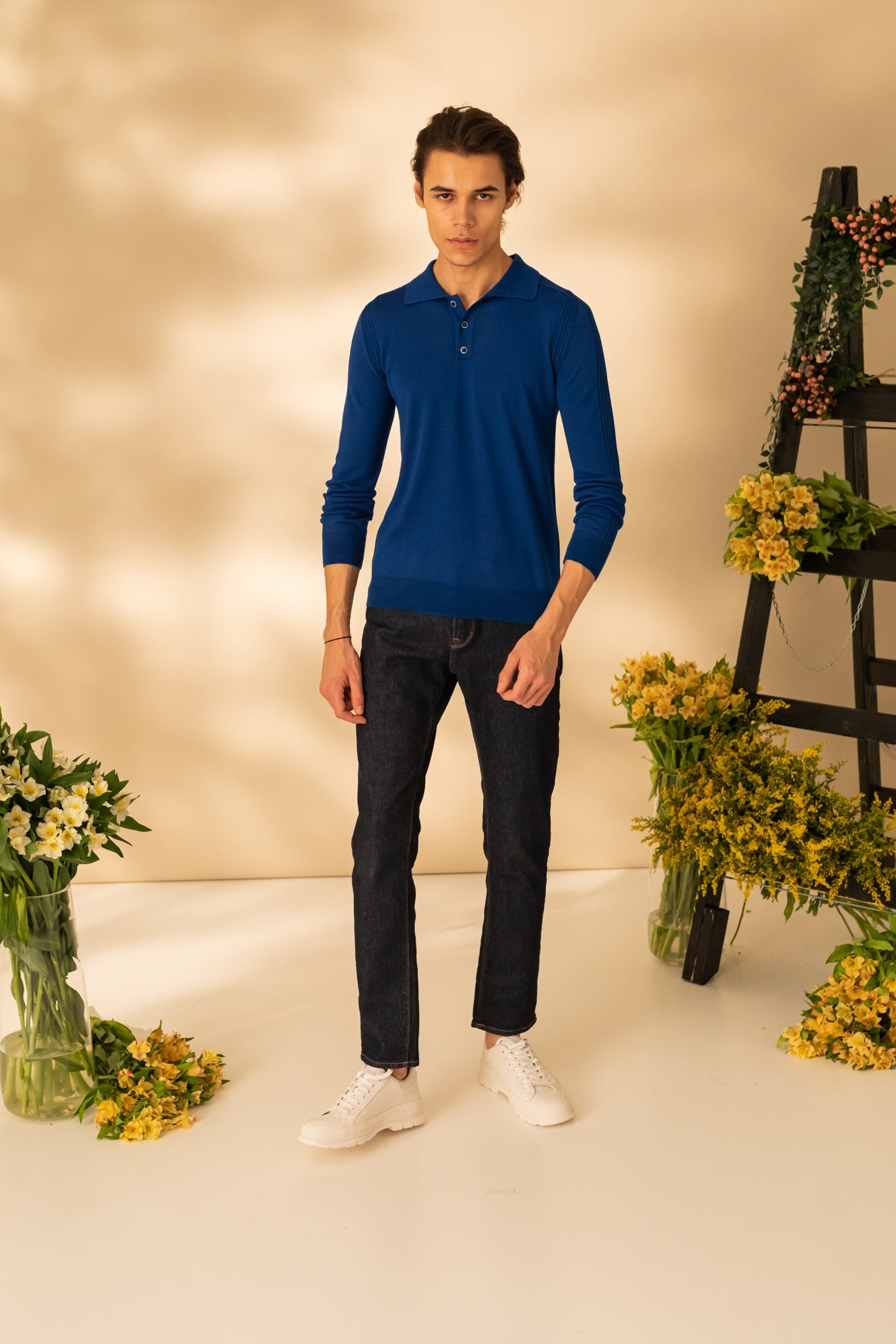 Long sleeve polo neck sweater for men