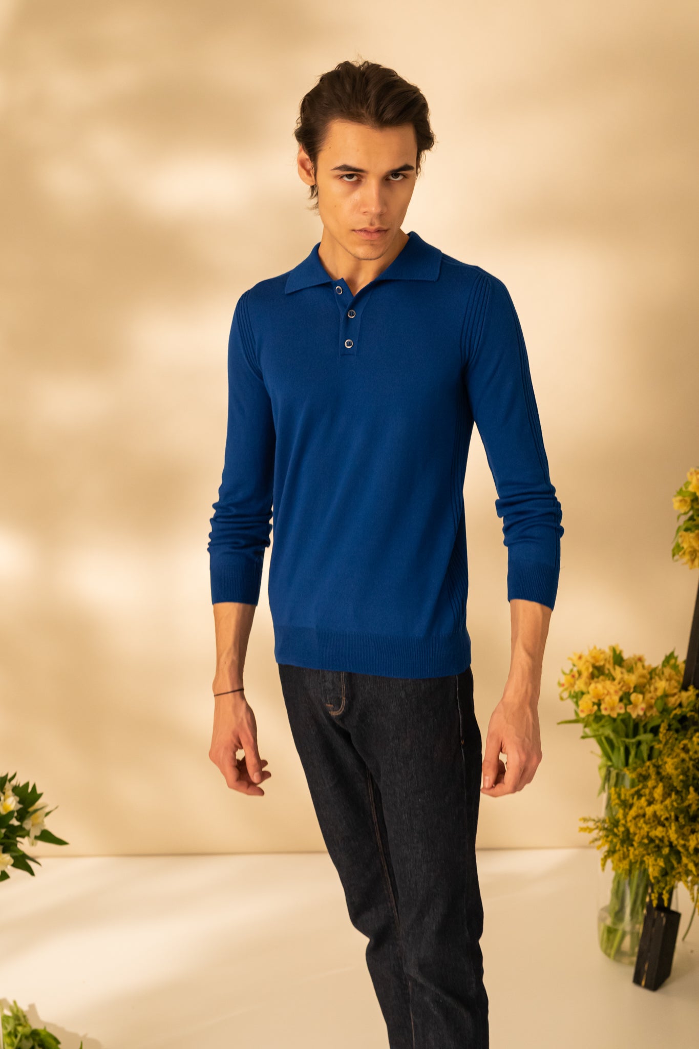Long sleeve polo neck sweater for men