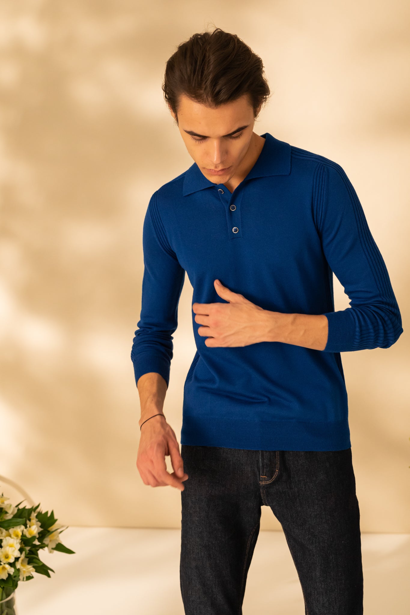 Long sleeve polo neck sweater for men