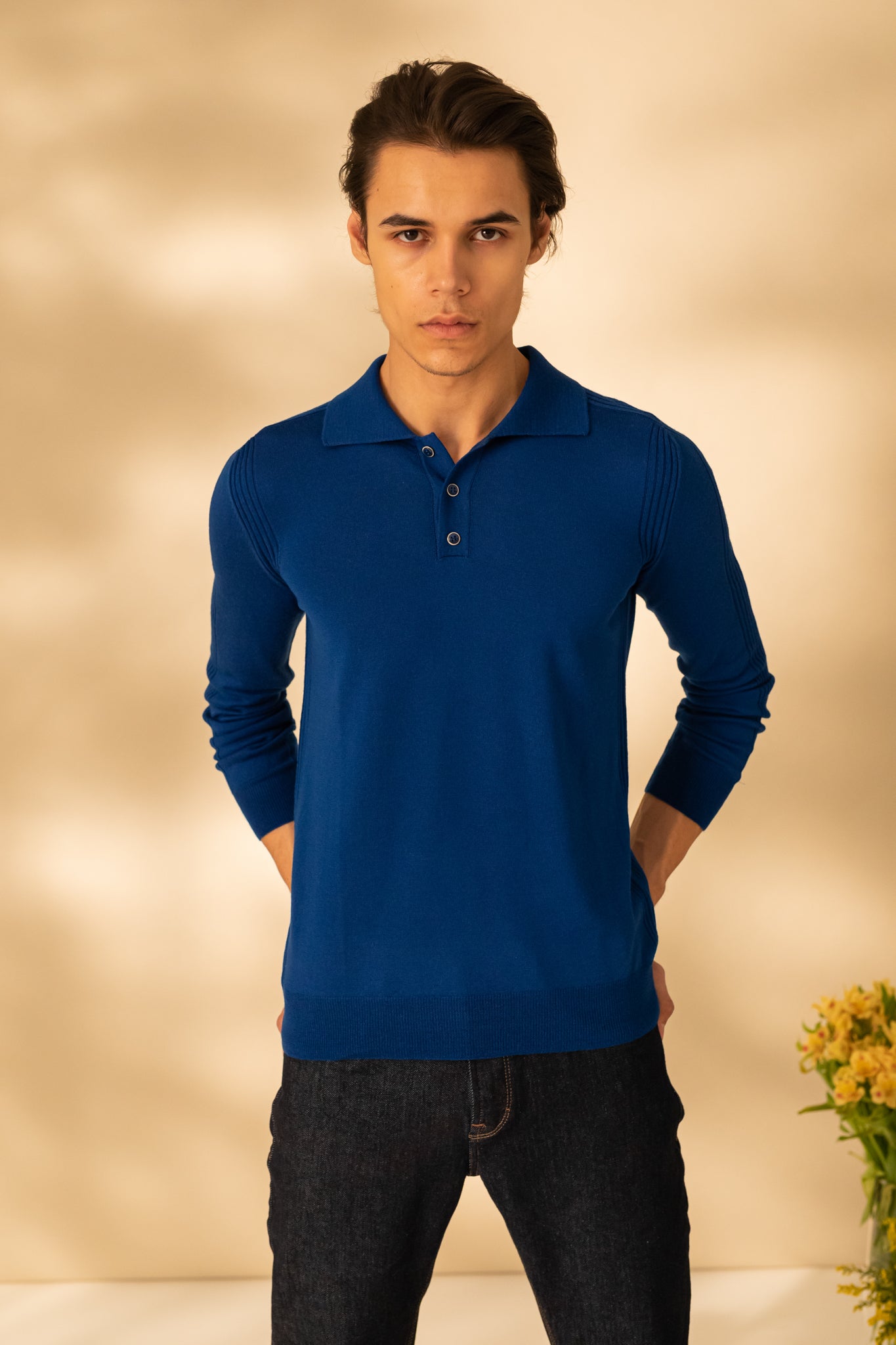 Long sleeve polo neck sweater for men