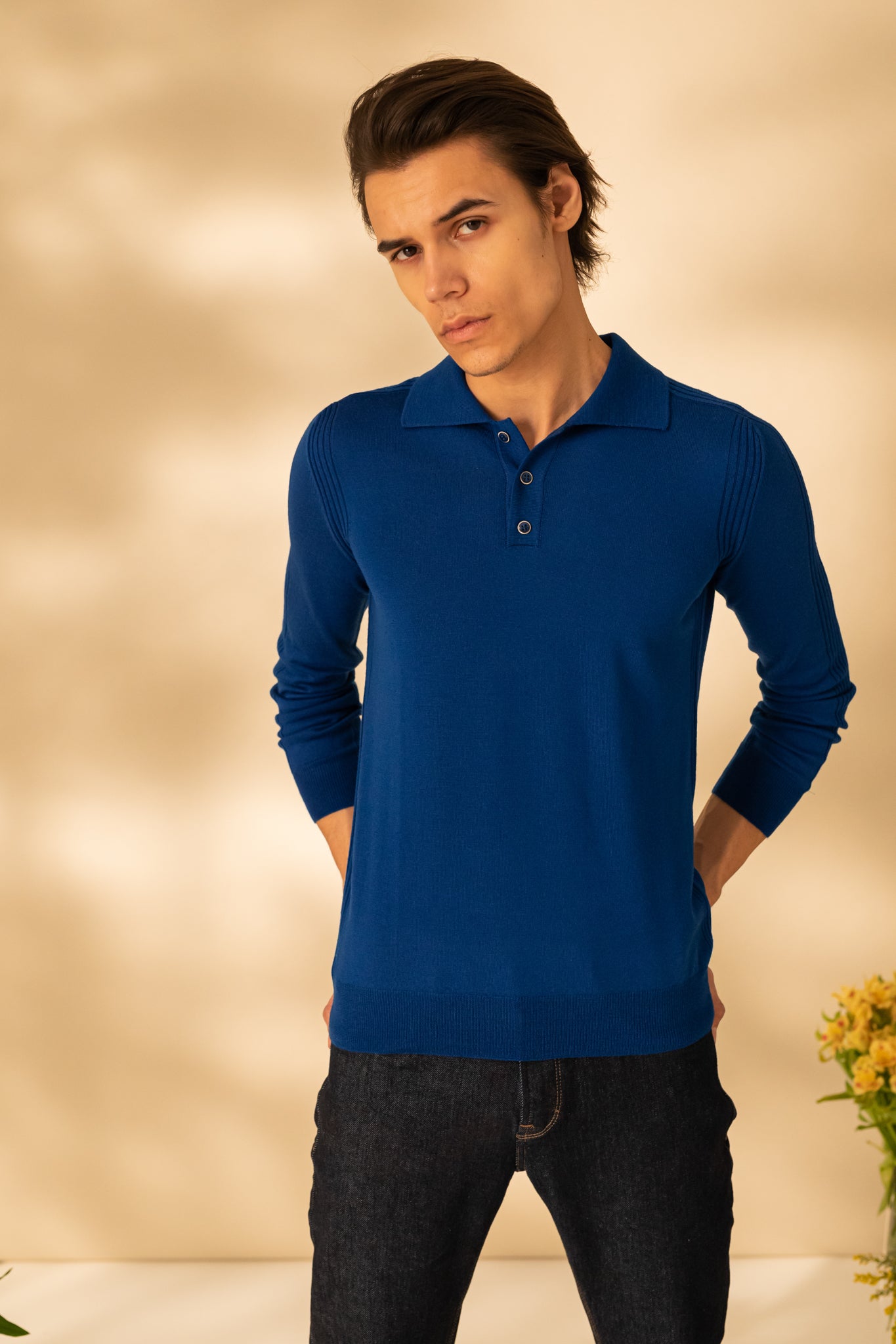 Long sleeve polo neck sweater for men