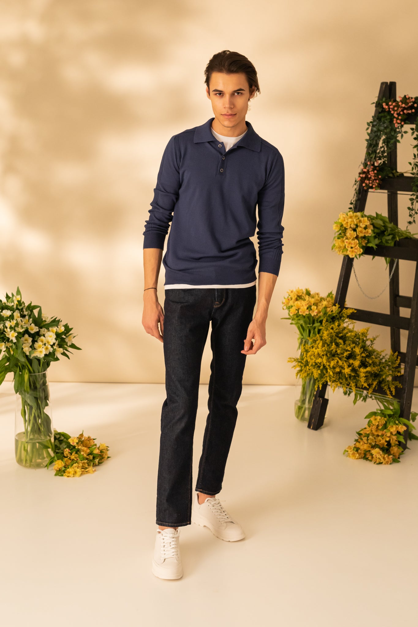 Long sleeve polo neck sweater for men