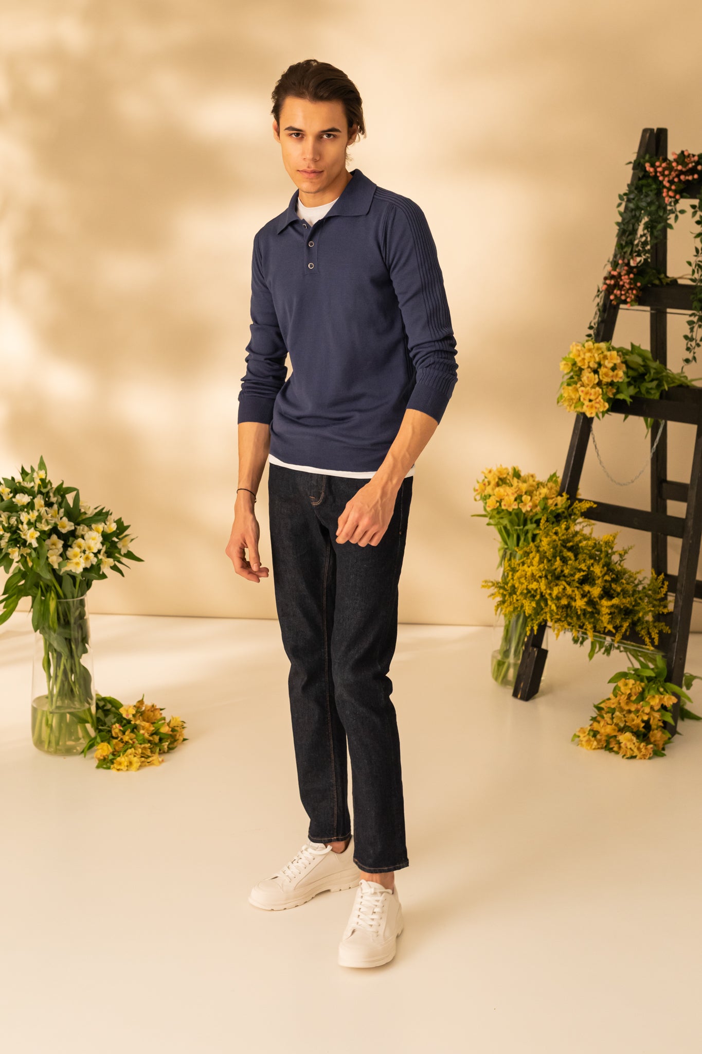 Long sleeve polo neck sweater for men