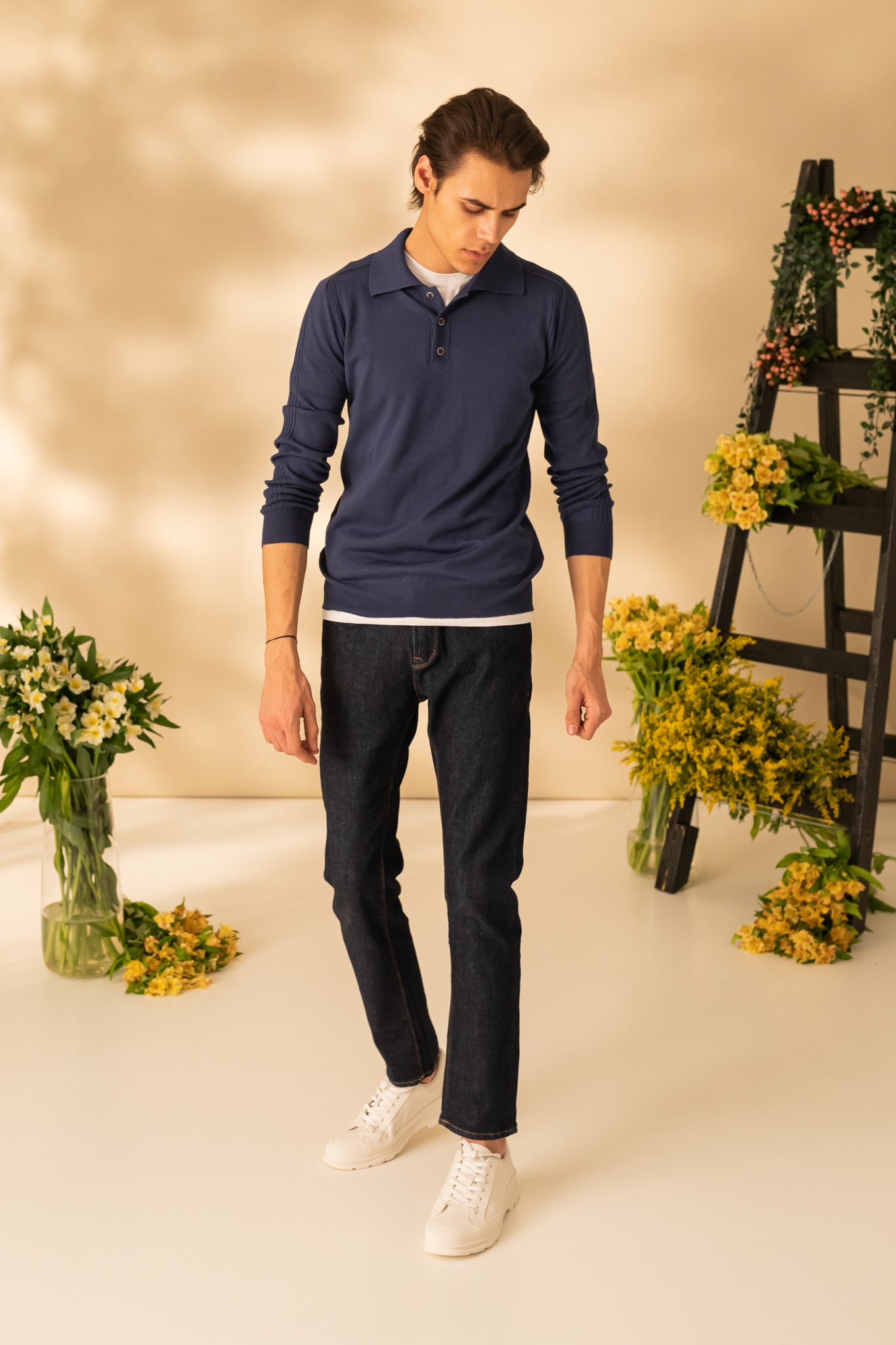 Long sleeve polo neck sweater for men