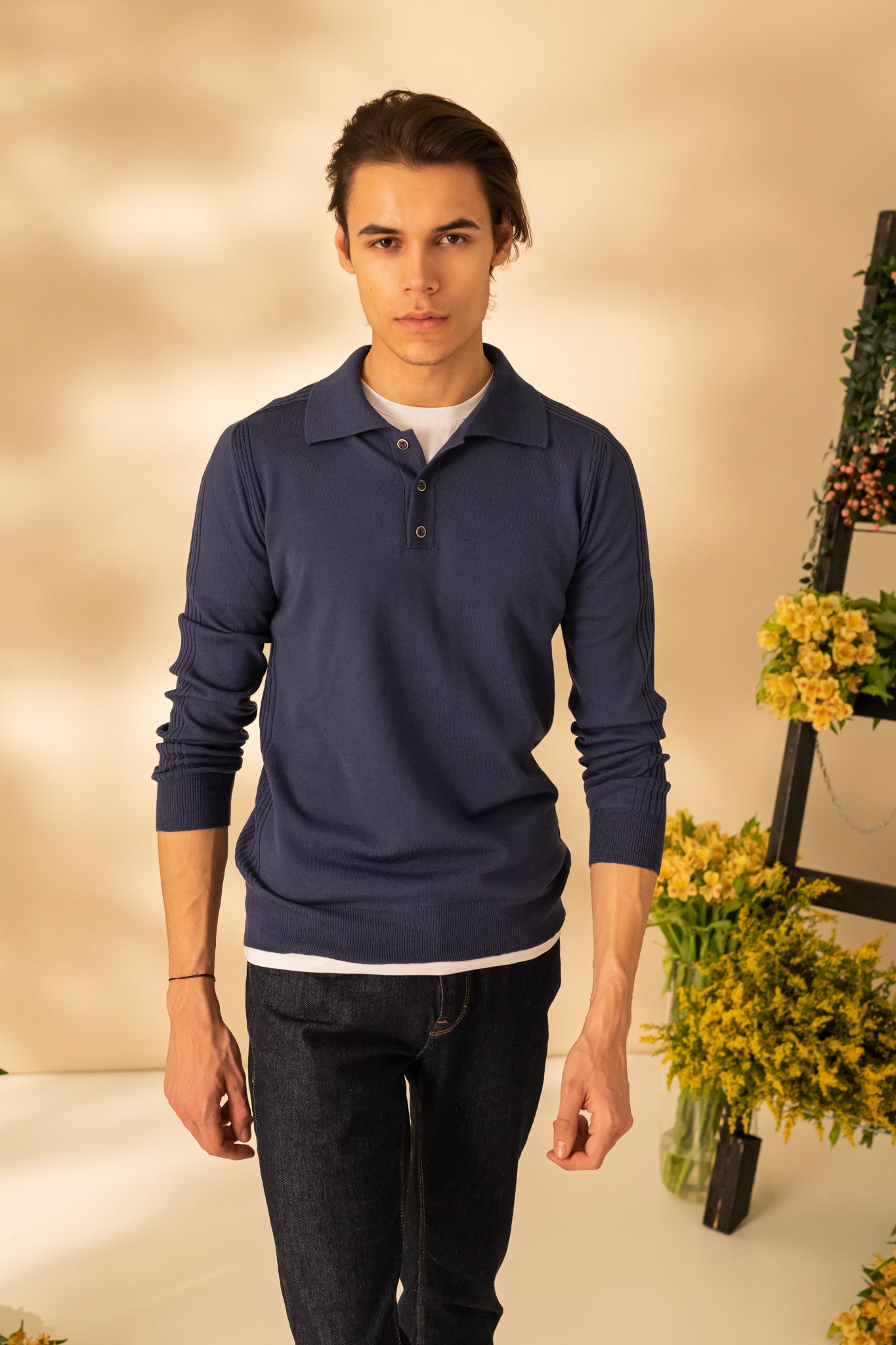Long sleeve polo neck sweater for men