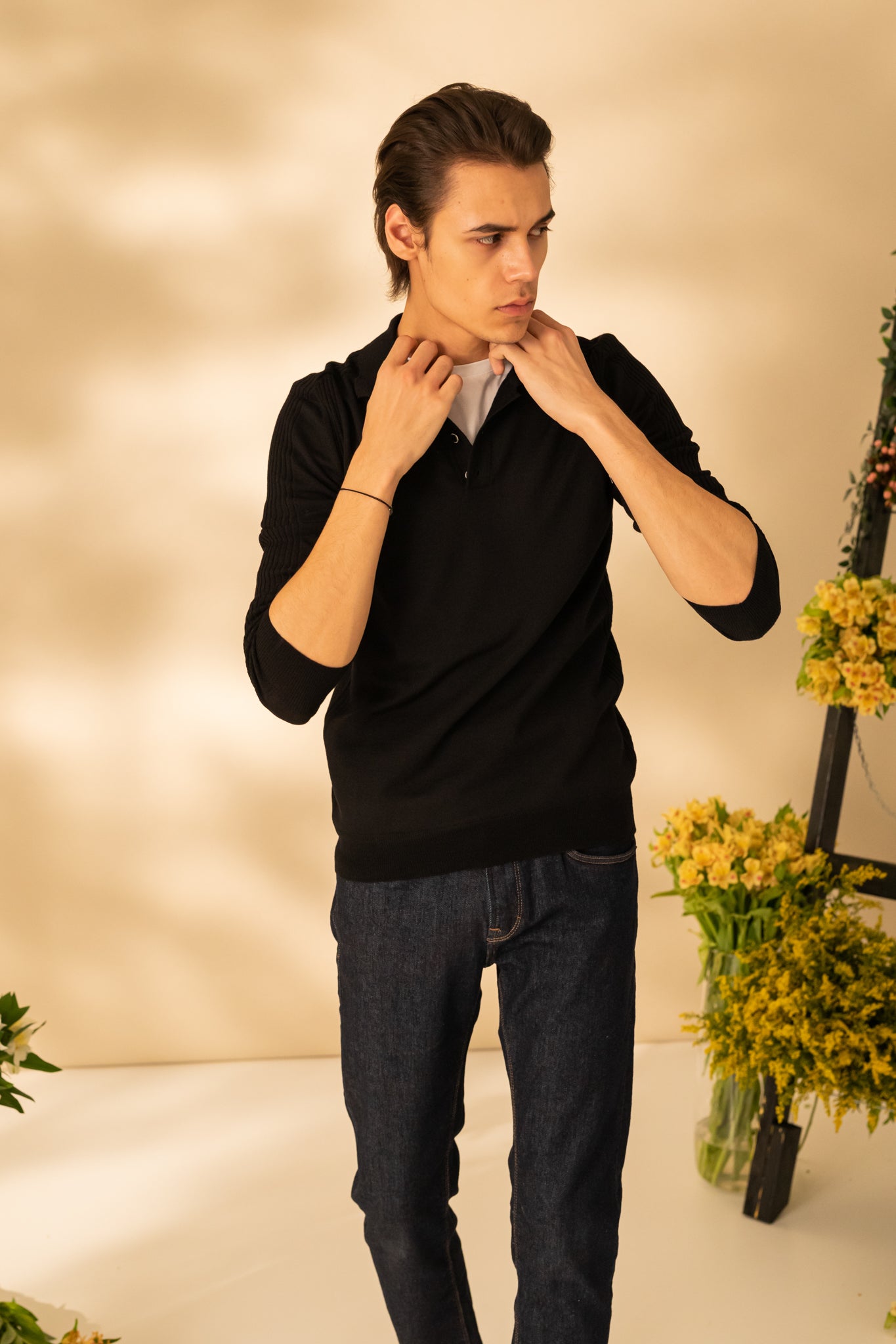 Long sleeve polo neck sweater for men