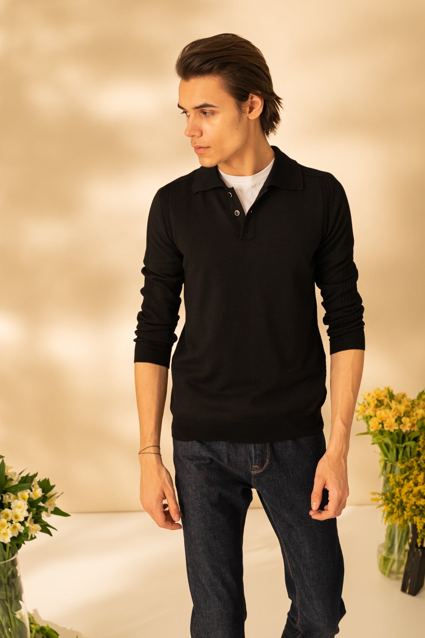 Long sleeve polo neck sweater for men