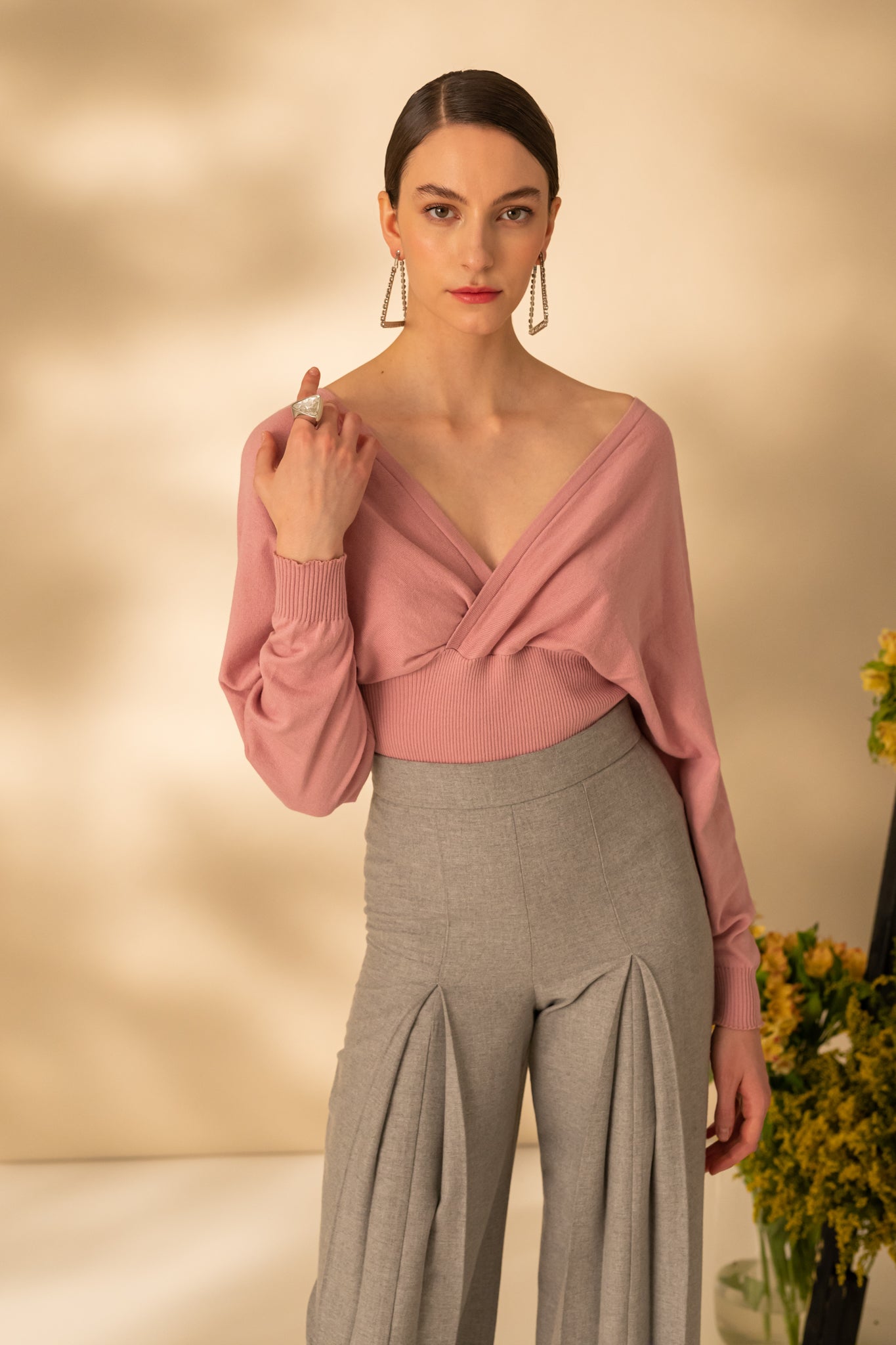 Blouse with front and back neckline