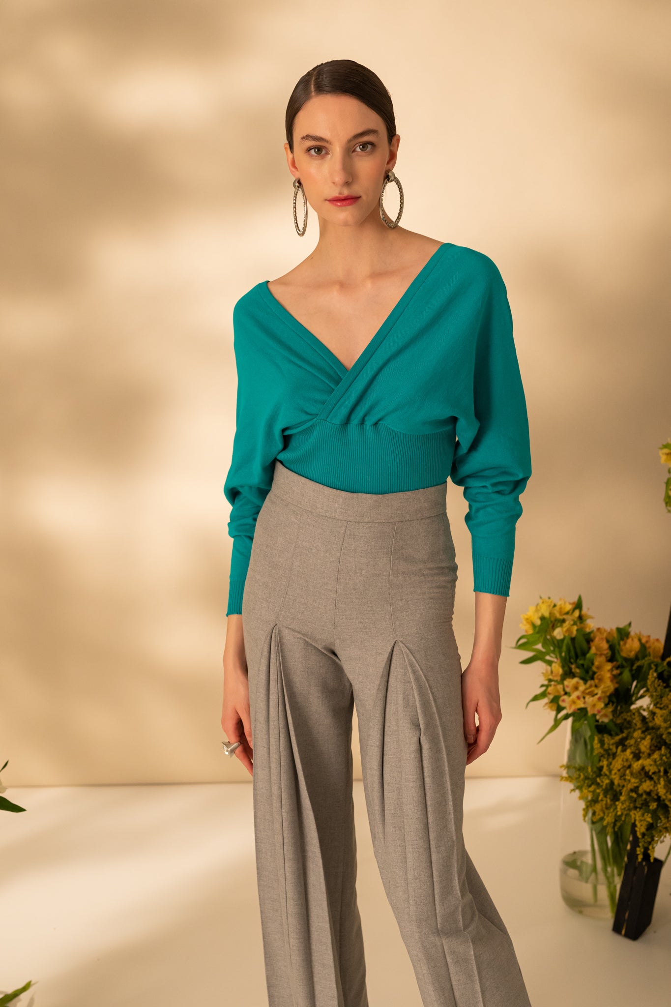 Blouse with front and back neckline