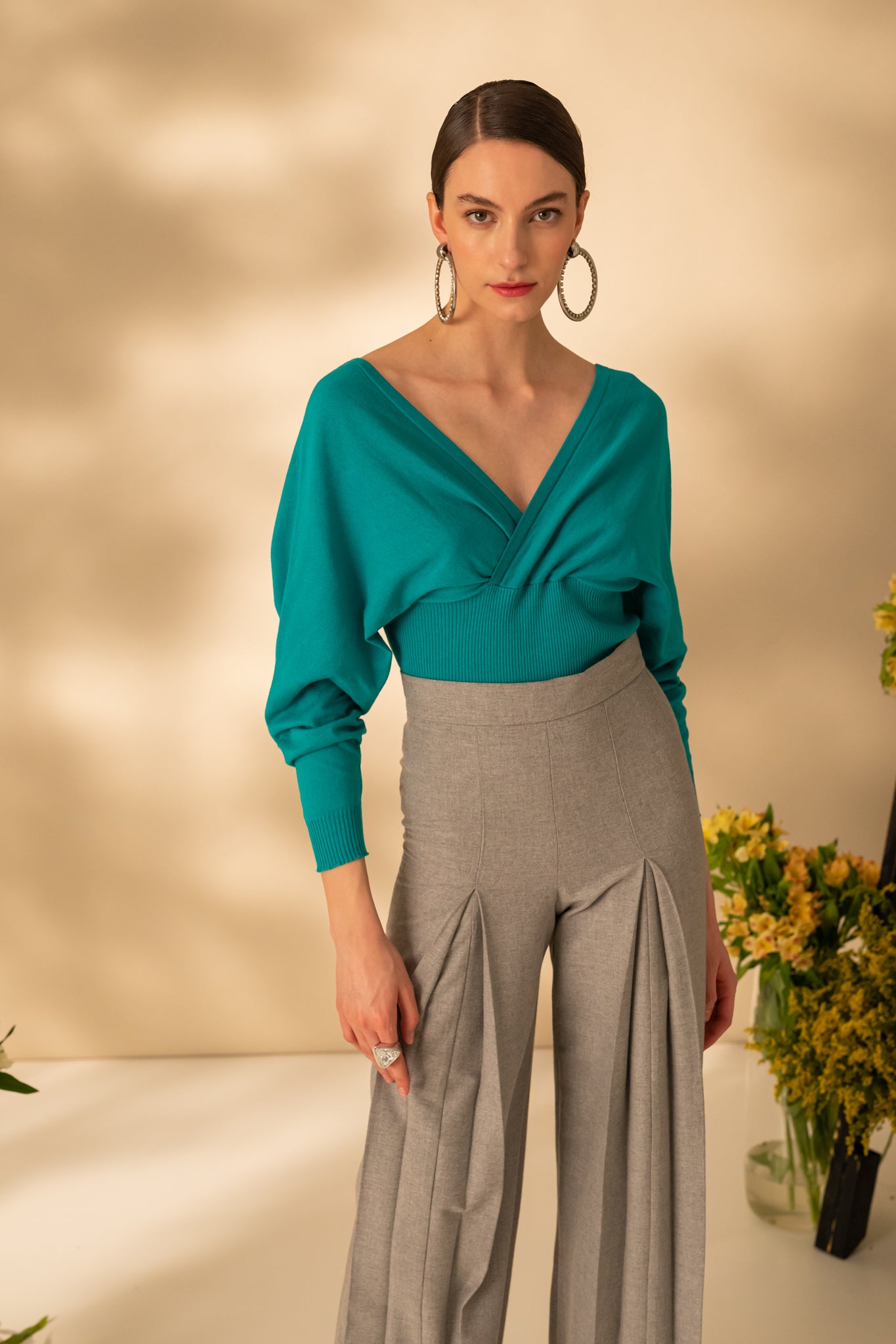 Blouse with front and back neckline