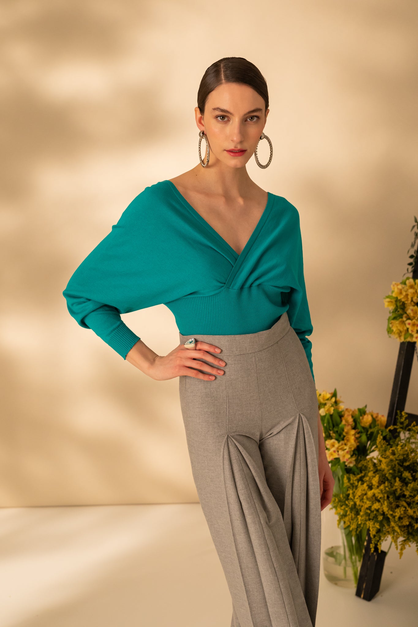 Blouse with front and back neckline
