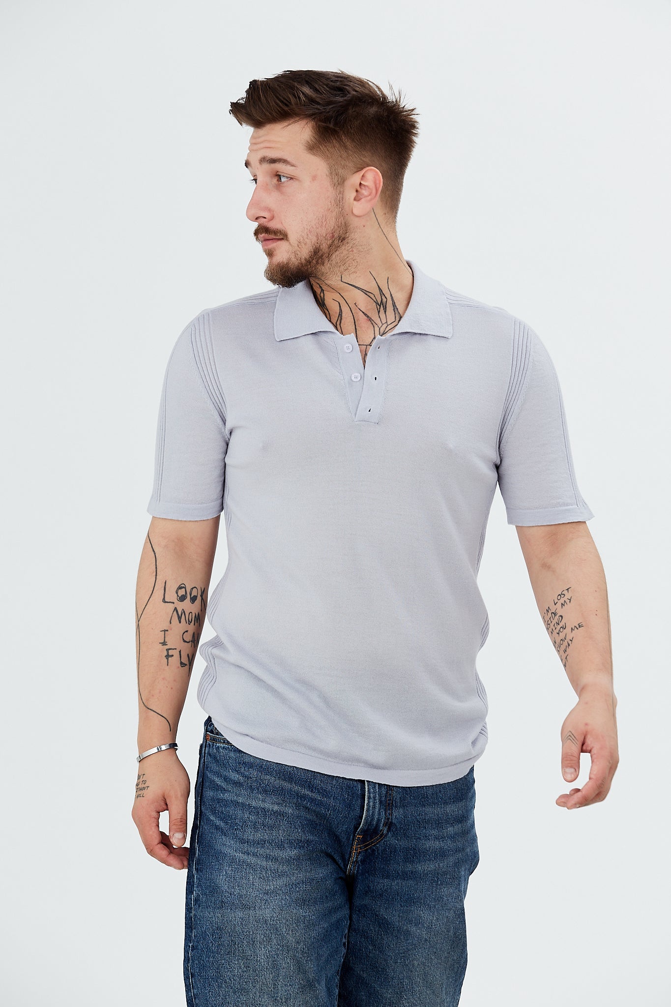 Sweater with short sleeves and polo collar