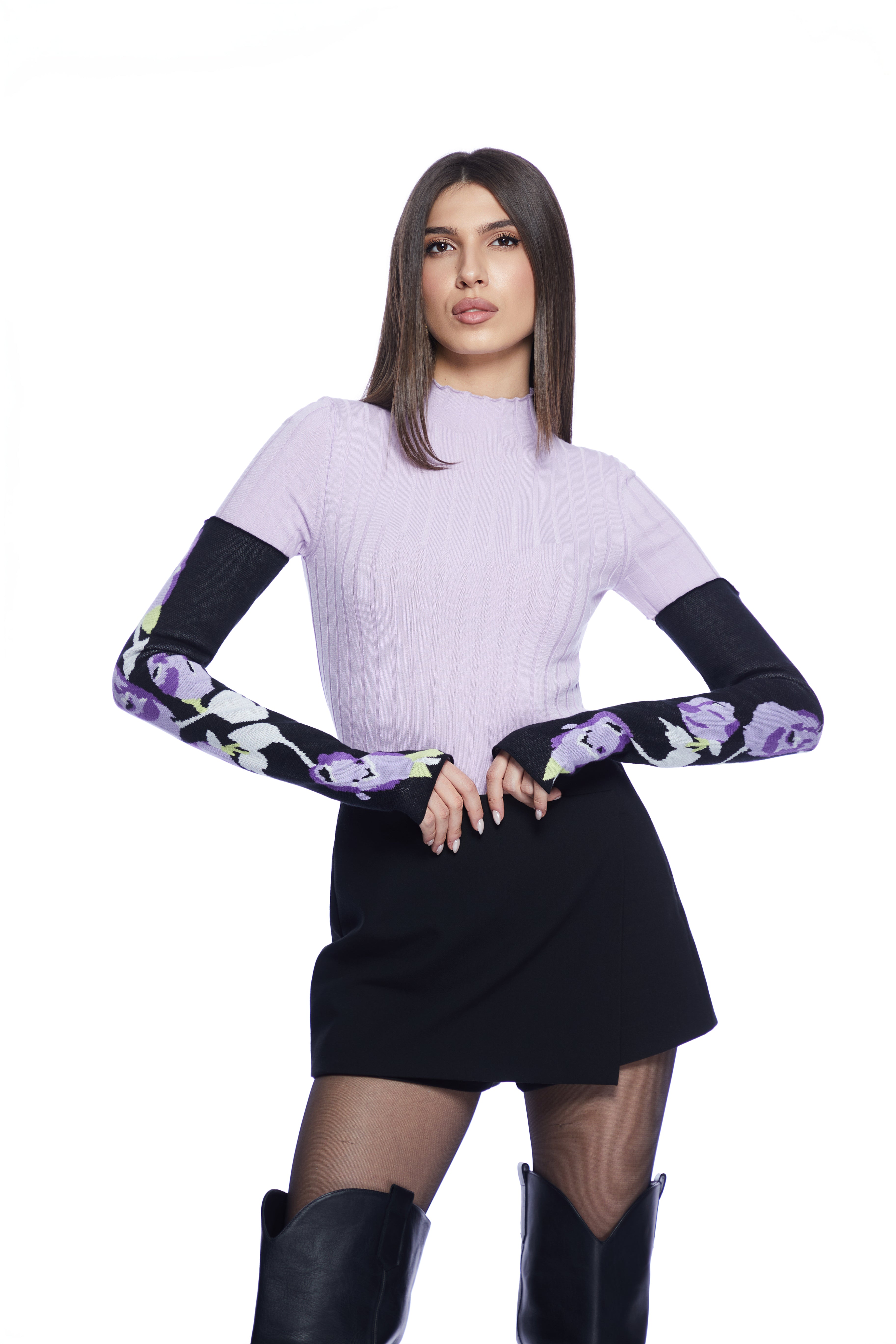 Long detachable mittens with roses