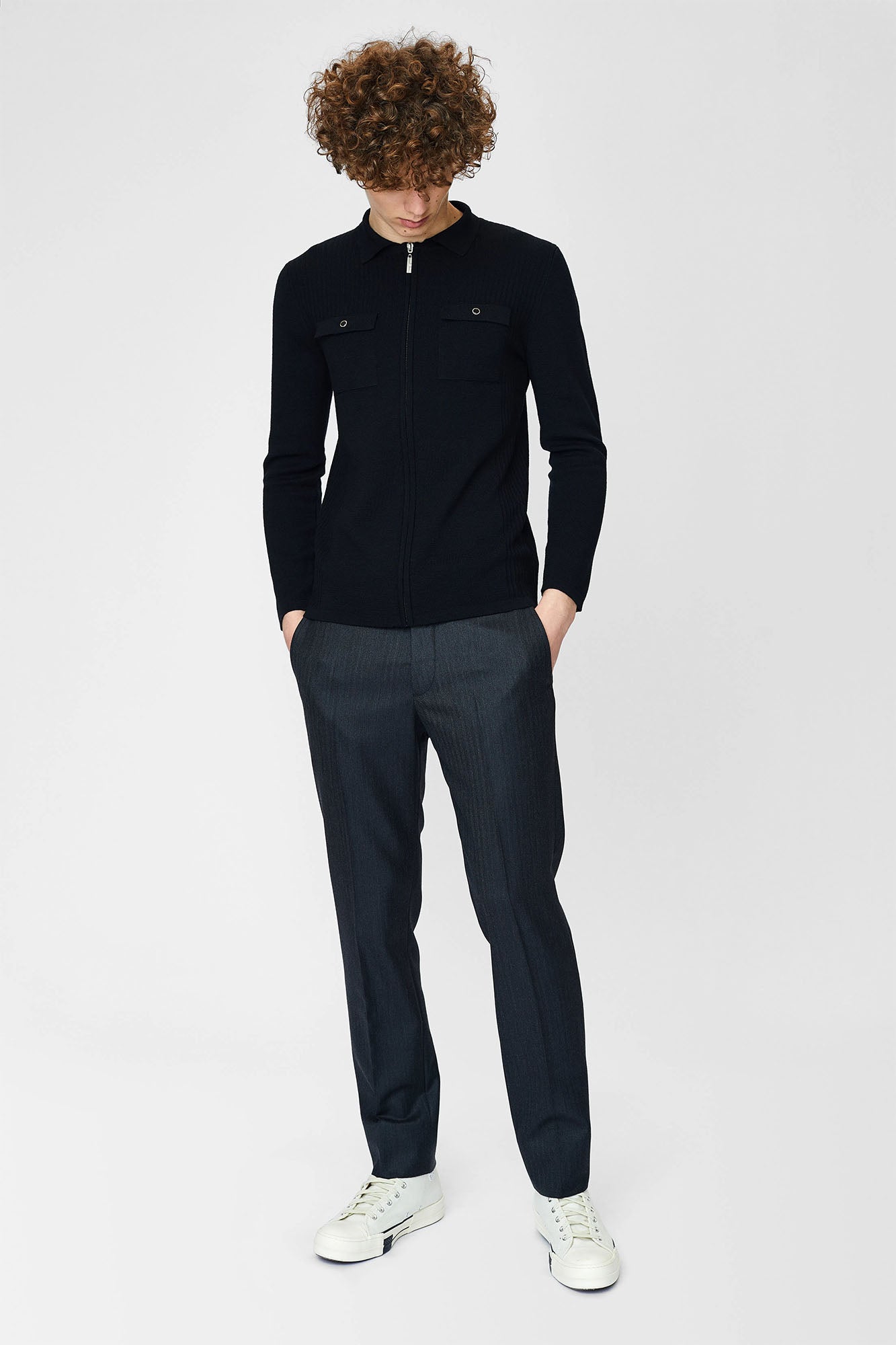 Jacket with classic collar, patch pockets and zipper closure