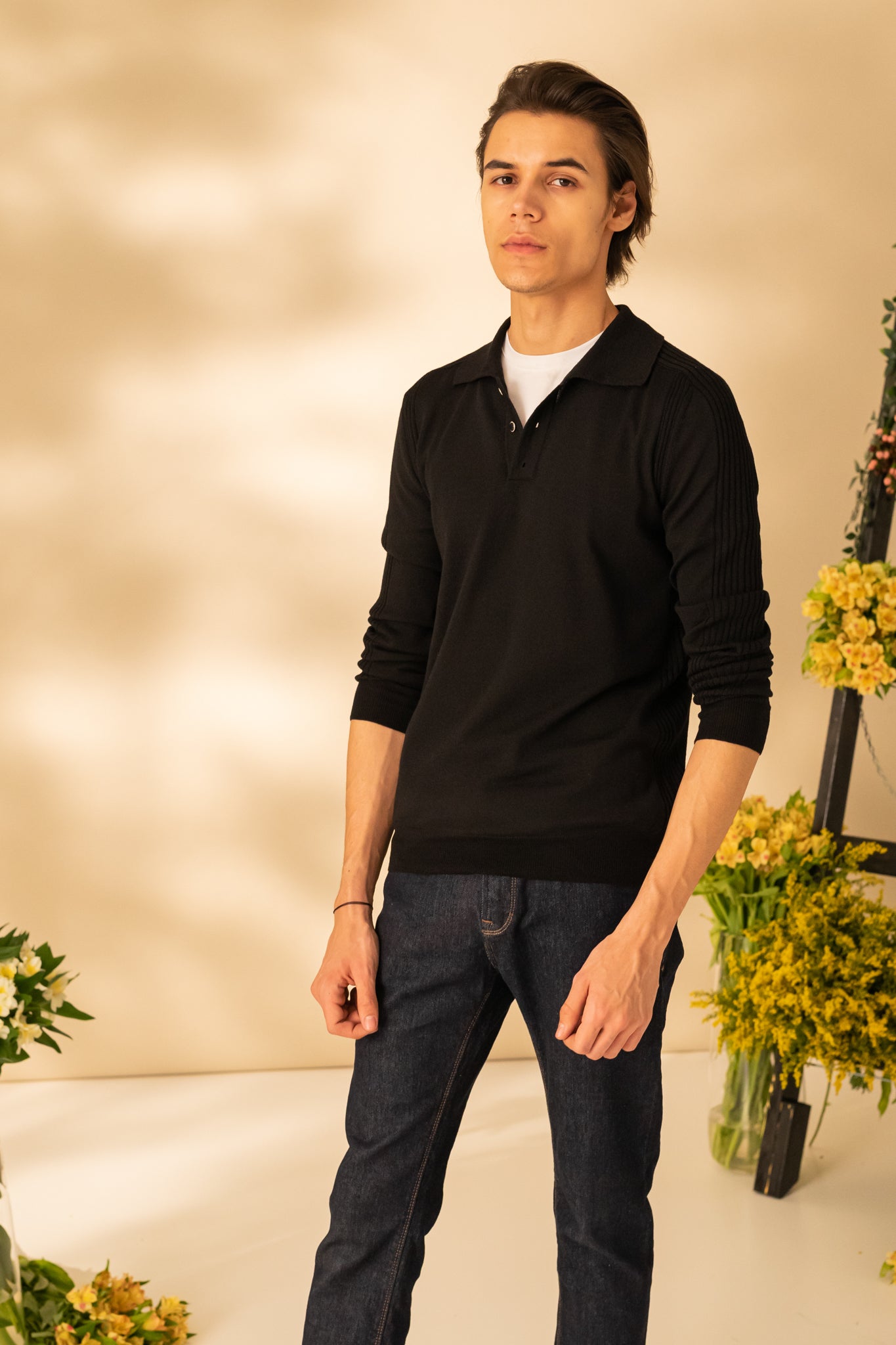 Long sleeve polo neck sweater for men