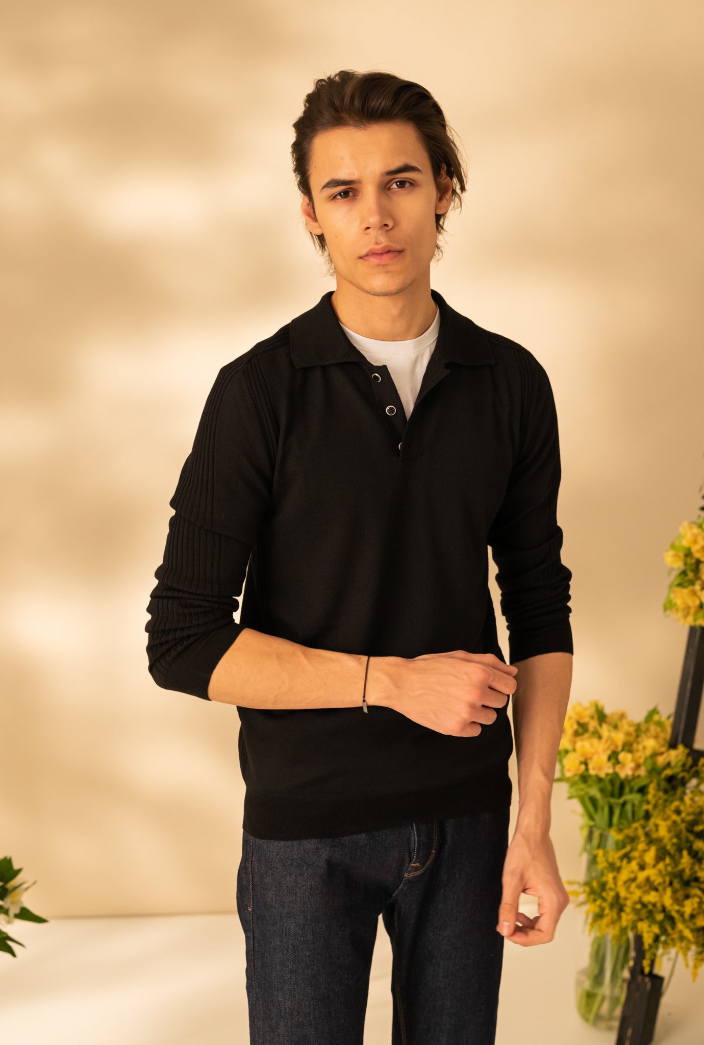 Long sleeve polo neck sweater for men