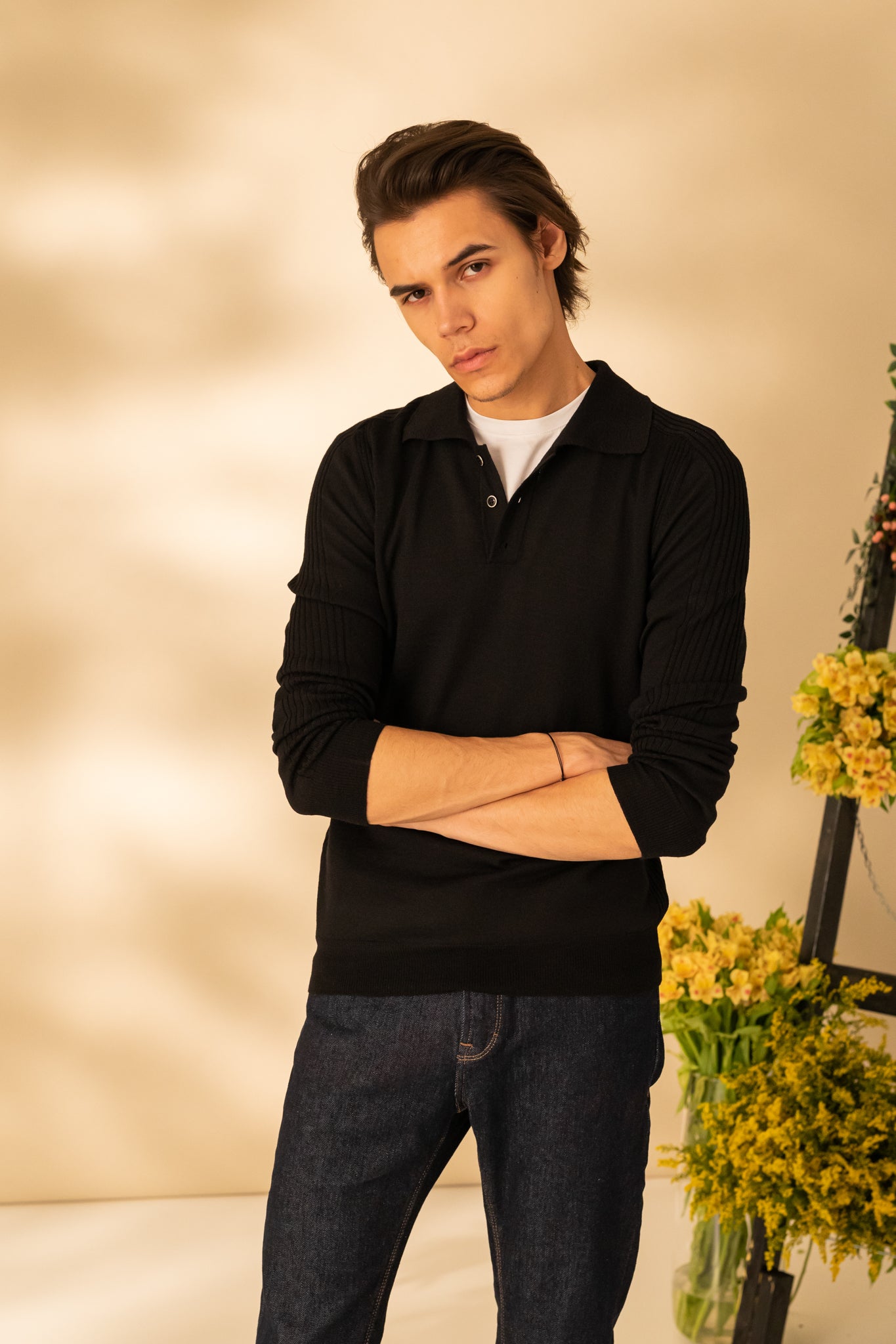 Long sleeve polo neck sweater for men