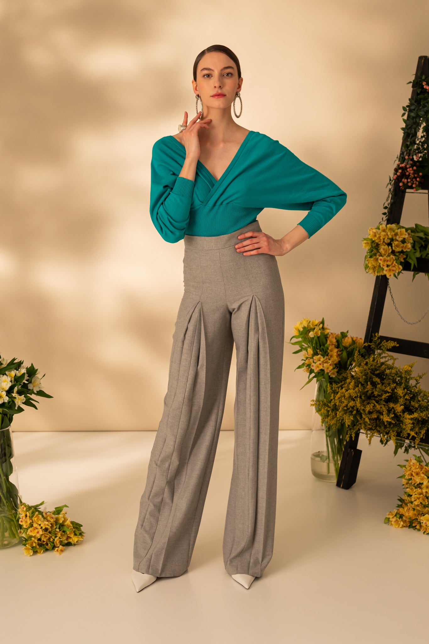 Blouse with front and back neckline